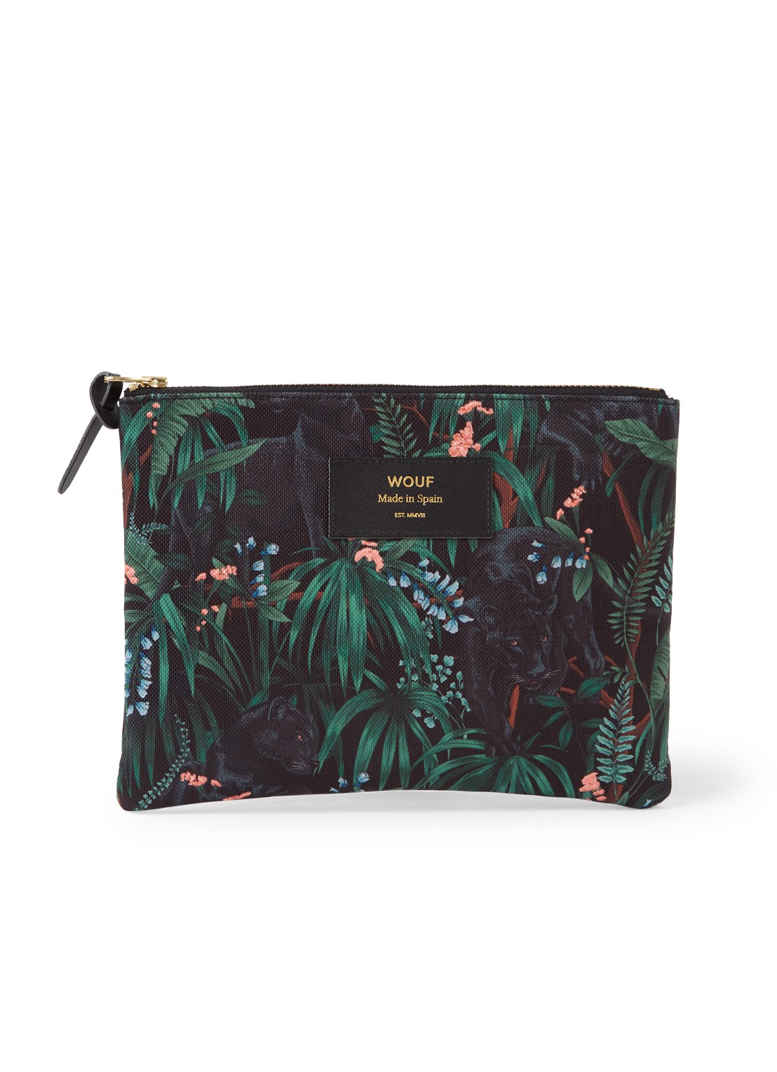 Wouf Janne Large clutch met leren details en print - voorkant 2 groen