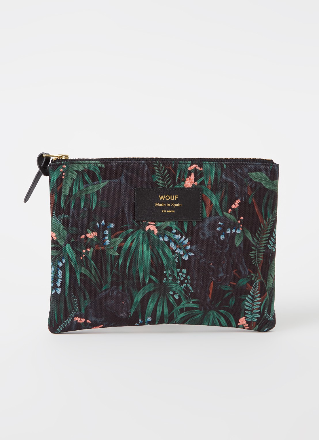 Wouf Janne Large clutch met leren details en print - voorkant 3 groen