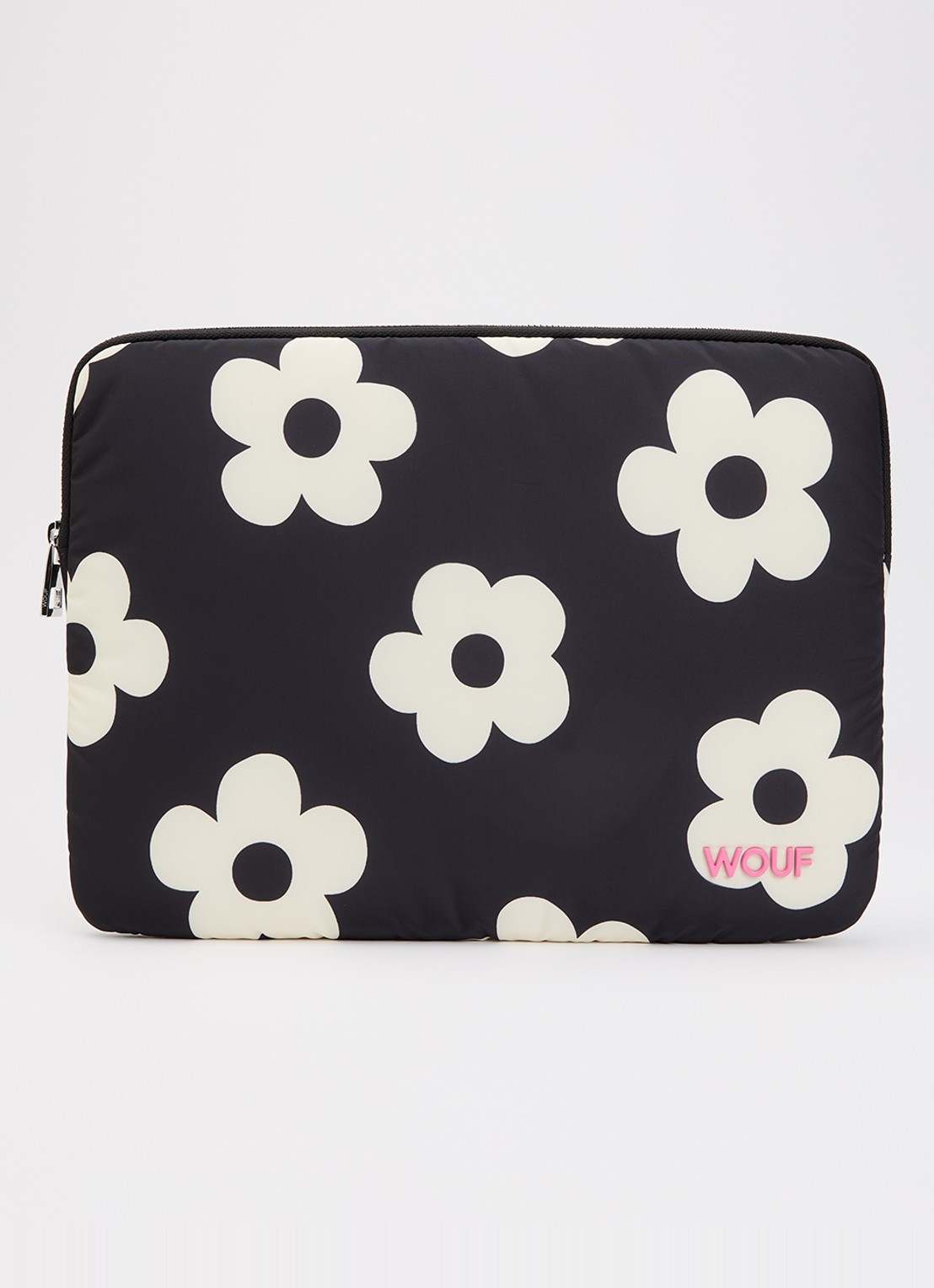 Wouf Night Daisy laptophoes 13 en 14 inch met bloemenprint - voorkant zwart