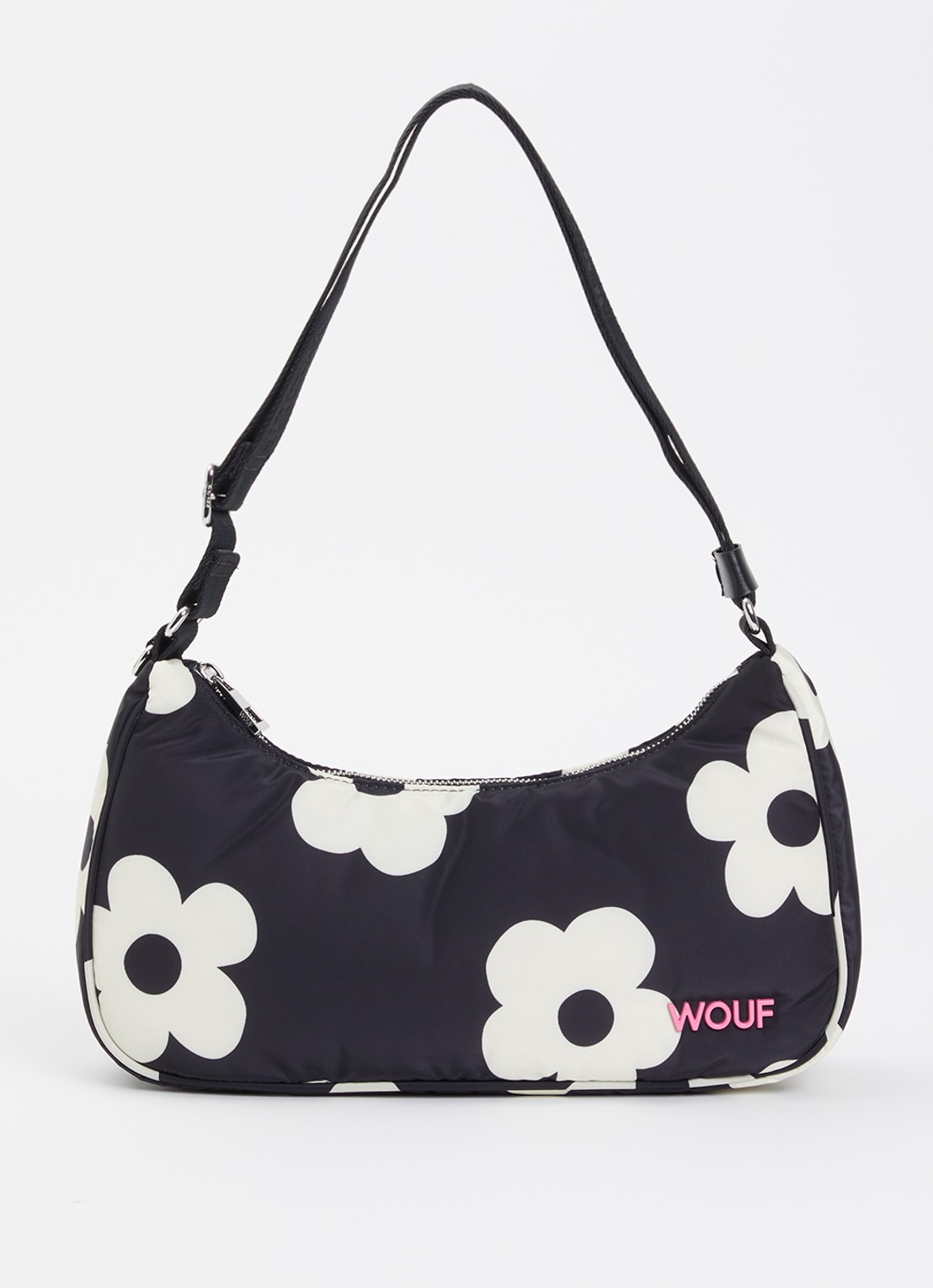 Wouf Night Daisy schoudertas met bloemenprint en verstelbare schouderriem - voorkant 5 zwart