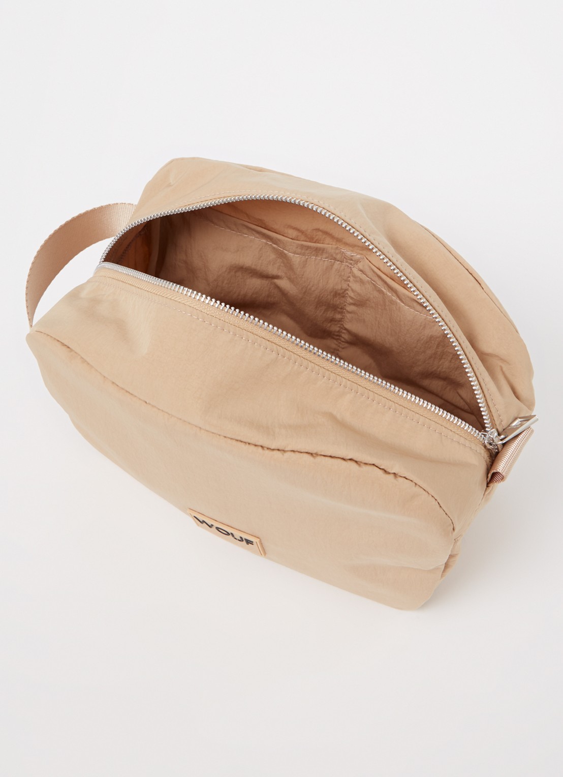 Wouf Oatmilk Large toilettas met logo - voorkant 2 beige