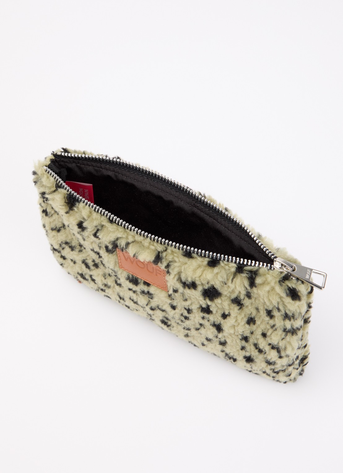 Wouf Olivia toilettas van teddy met panterprint - voorkant 2 mosgroen