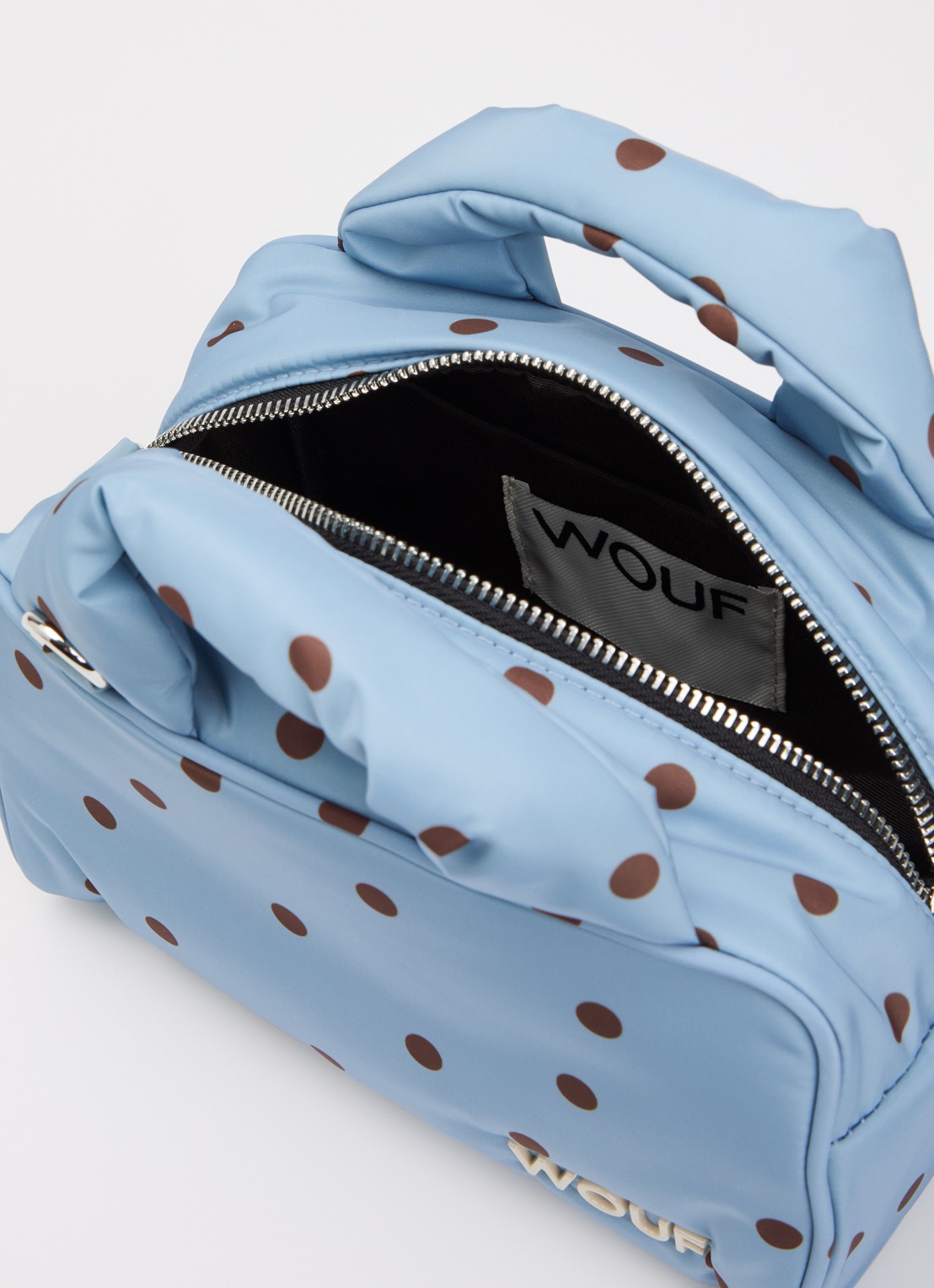 Wouf Polka handtas met stippenprint en afneembare schouderriem - detail 2 lichtblauw