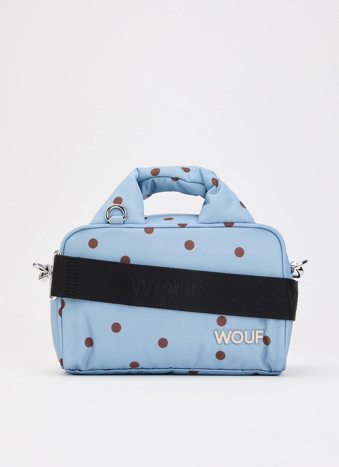 Wouf Polka handtas met stippenprint en afneembare schouderriem - voorkant lichtblauw