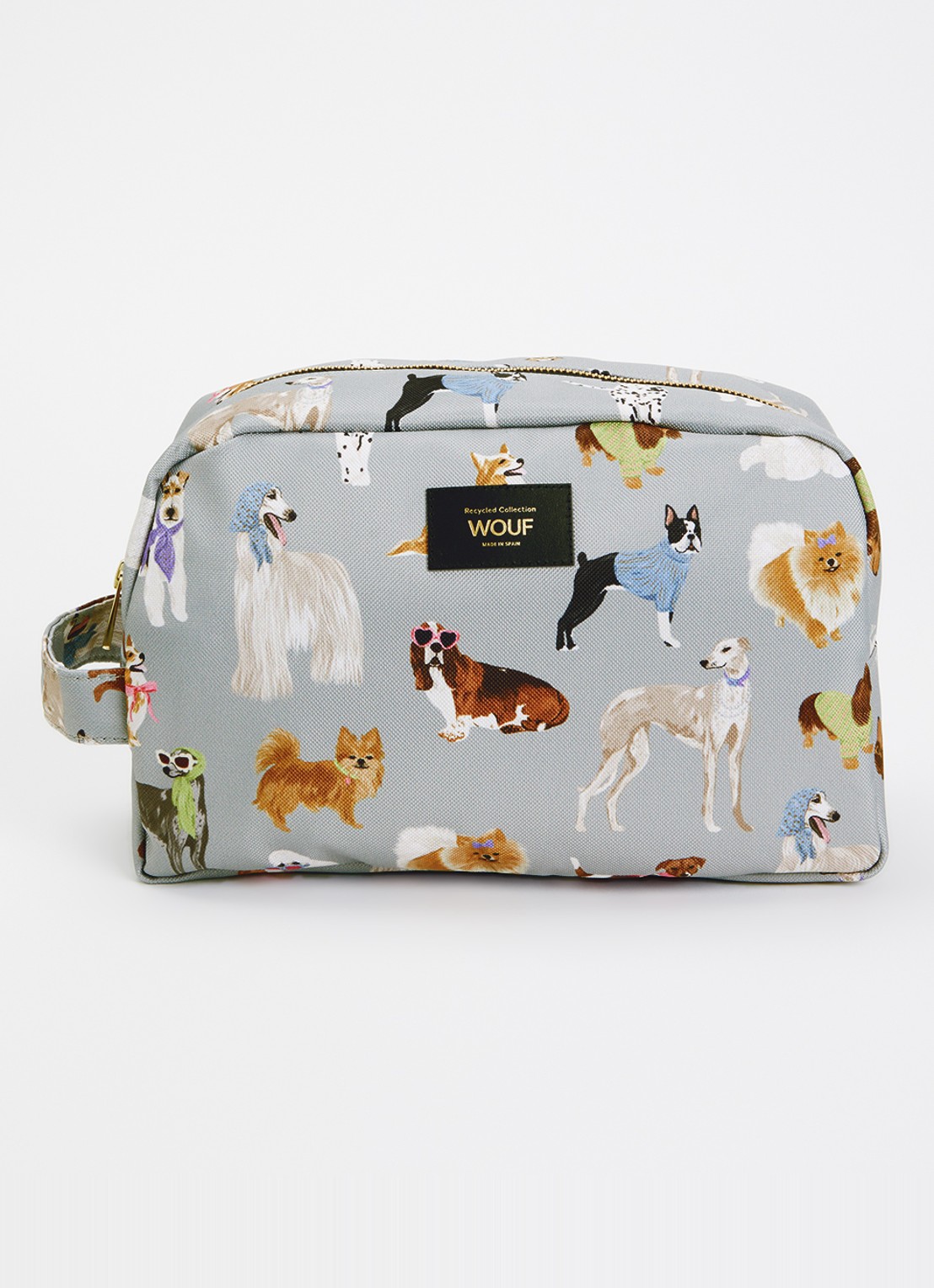 Wouf Puppy Large toilettas met print - voorkant lichtgrijs