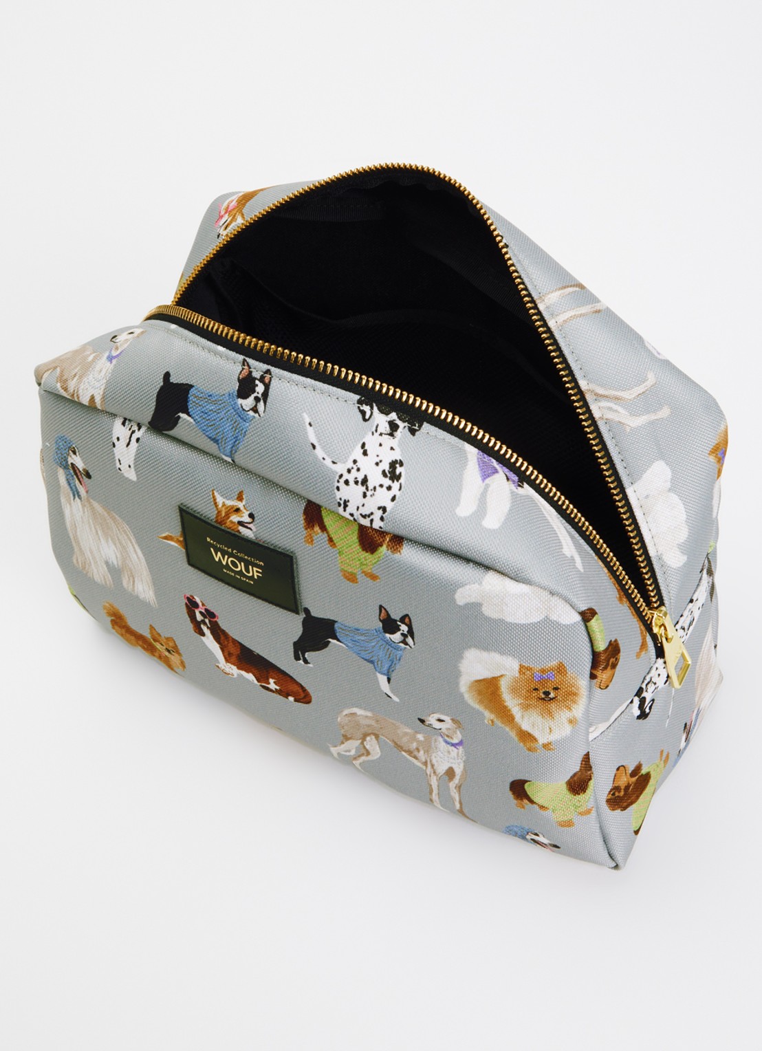 Wouf Puppy Large toilettas met print - voorkant 2 lichtgrijs