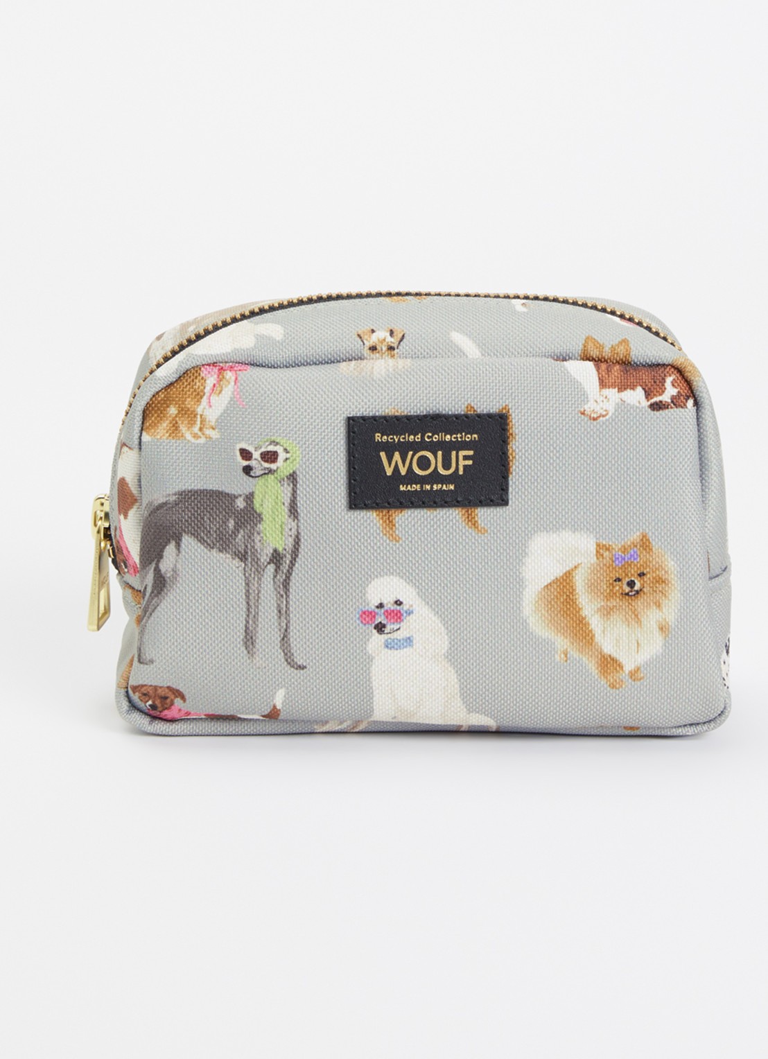 Wouf Puppy make-up tas met print - voorkant lichtgrijs