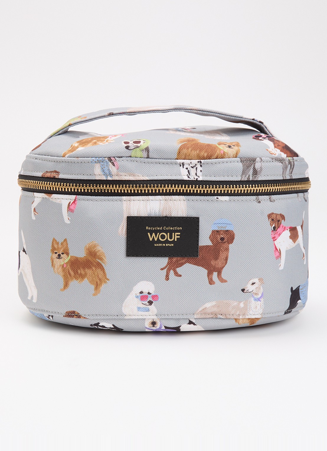 Wouf Puppy make-up tas met print - voorkant lichtgrijs