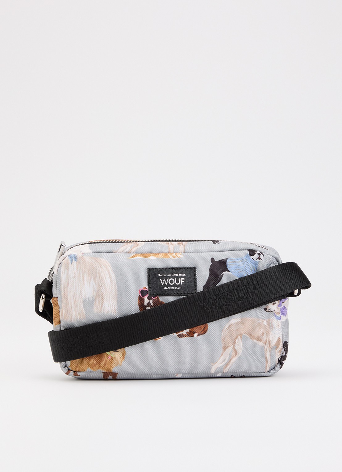 Wouf Puppy Mini crossbodytas met print - voorkant grijs