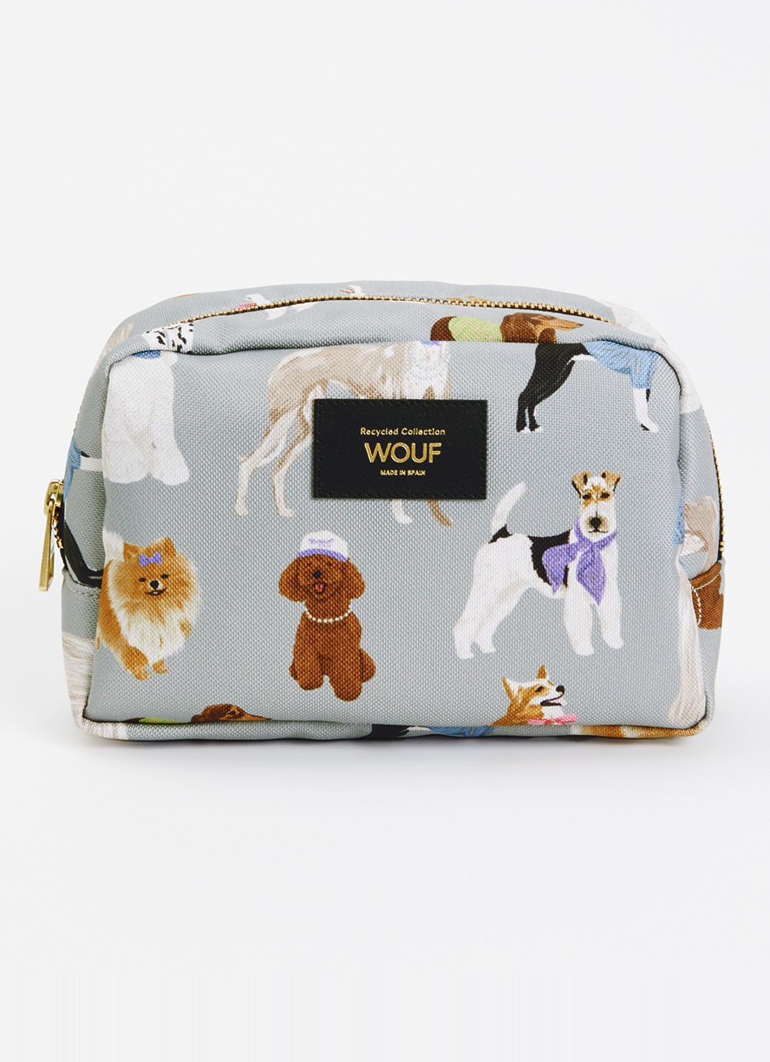 Wouf Puppy toilettas met print - voorkant grijs