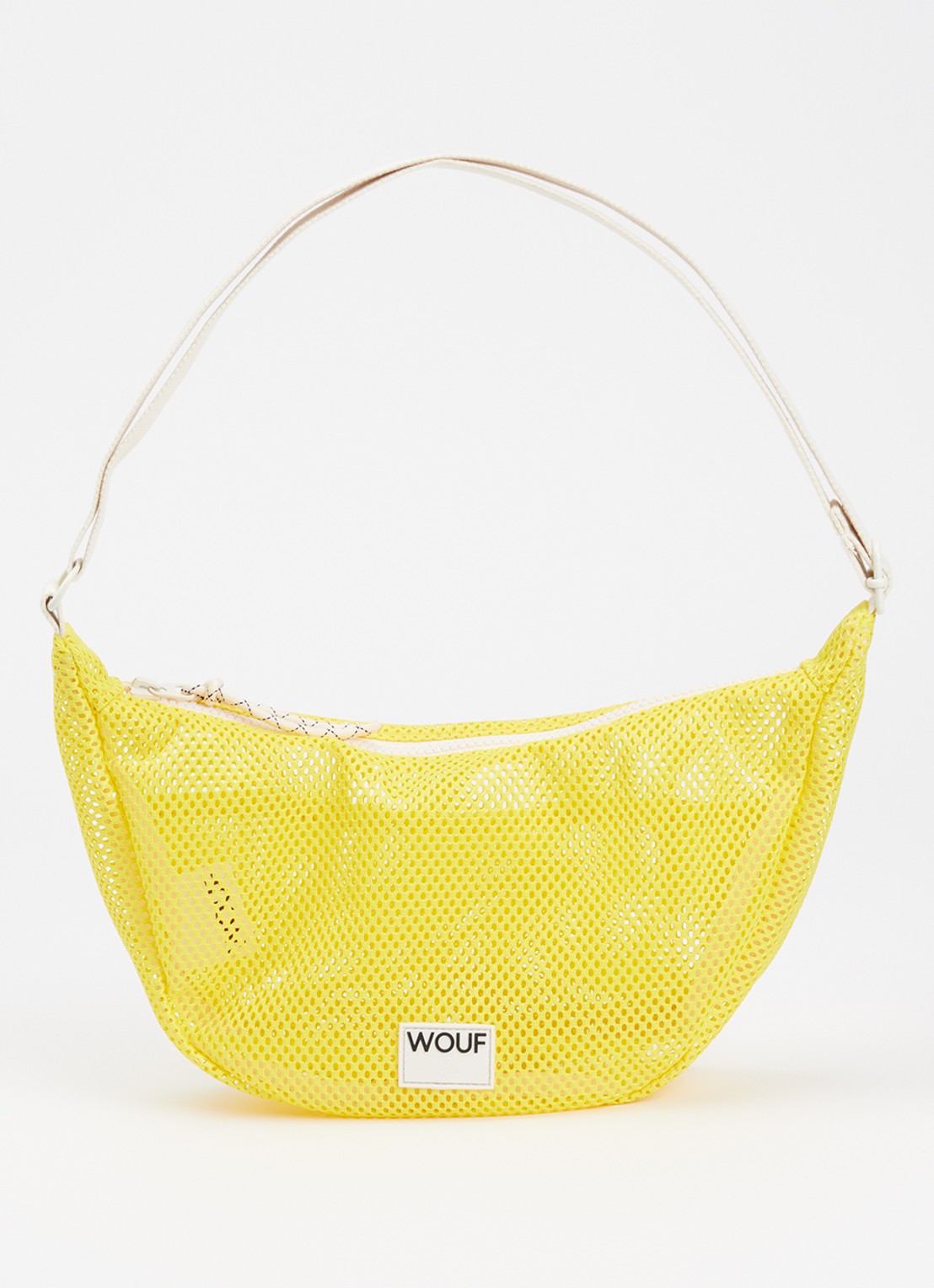 Wouf Ray crossbodytas van mesh met logo - voorkant geel