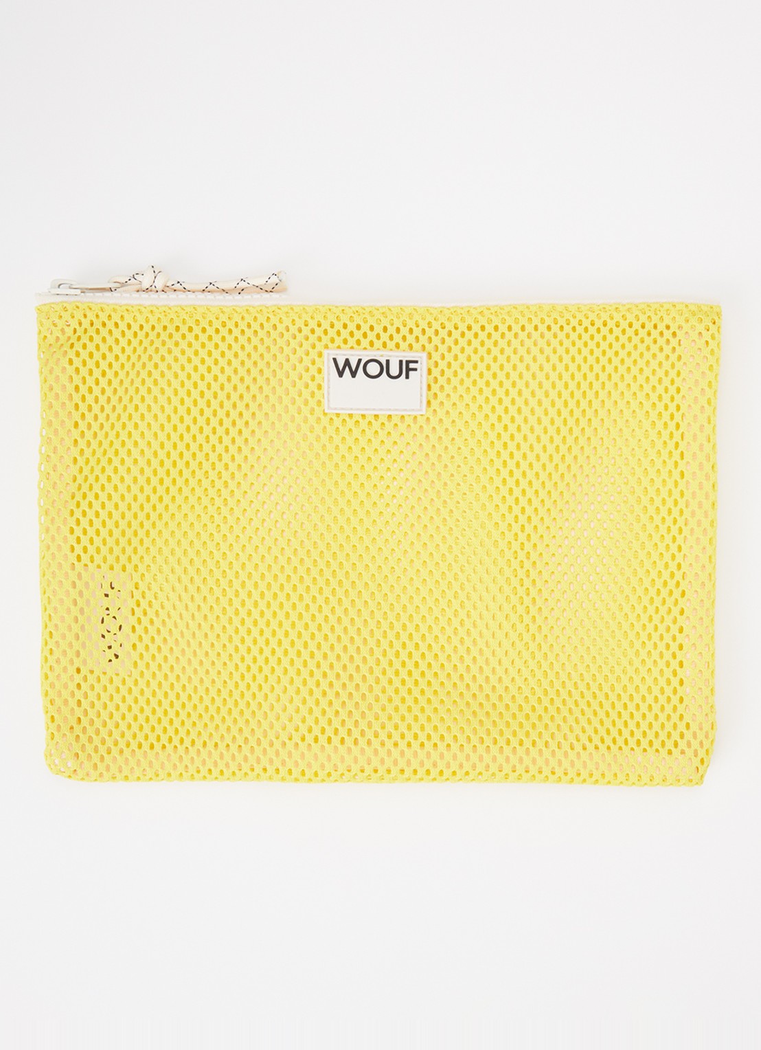 Wouf Ray toilettas van mesh met logo  - voorkant geel