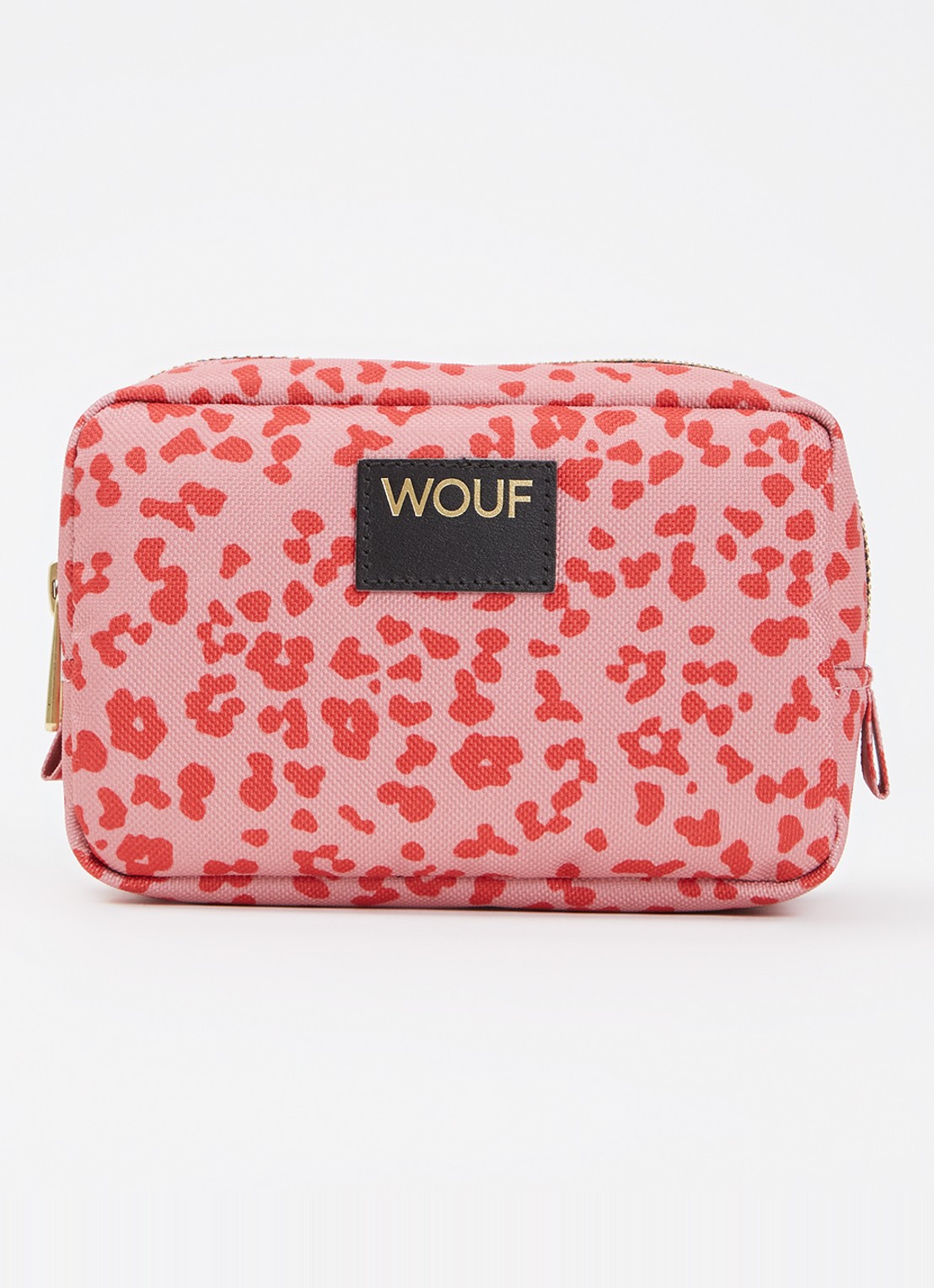 Wouf Roar make-up tas met panterprint - voorkant koraalroze