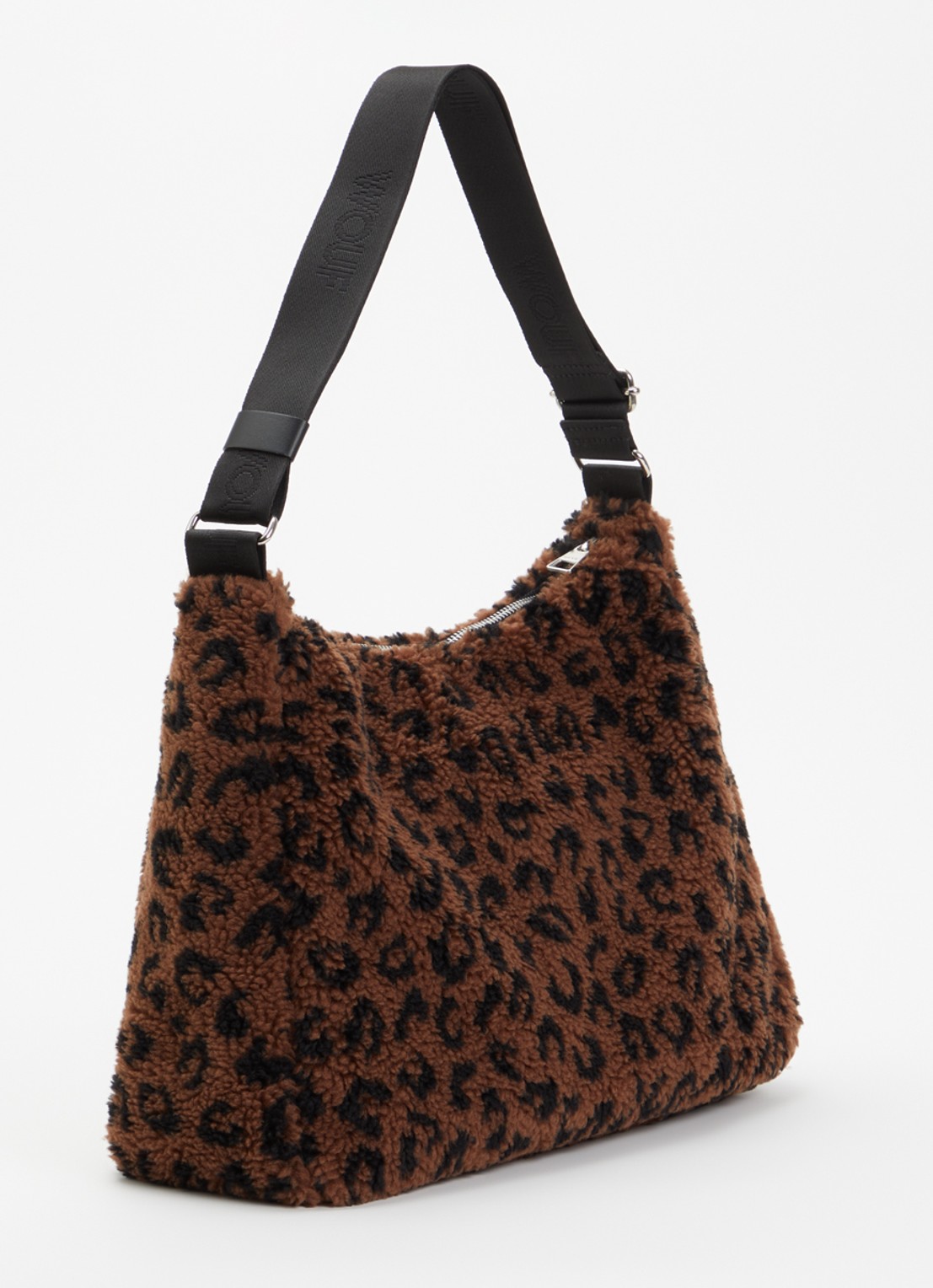 Wouf Simona Hobo schoudertas van teddy met panterprint - achterkant 4 bruin