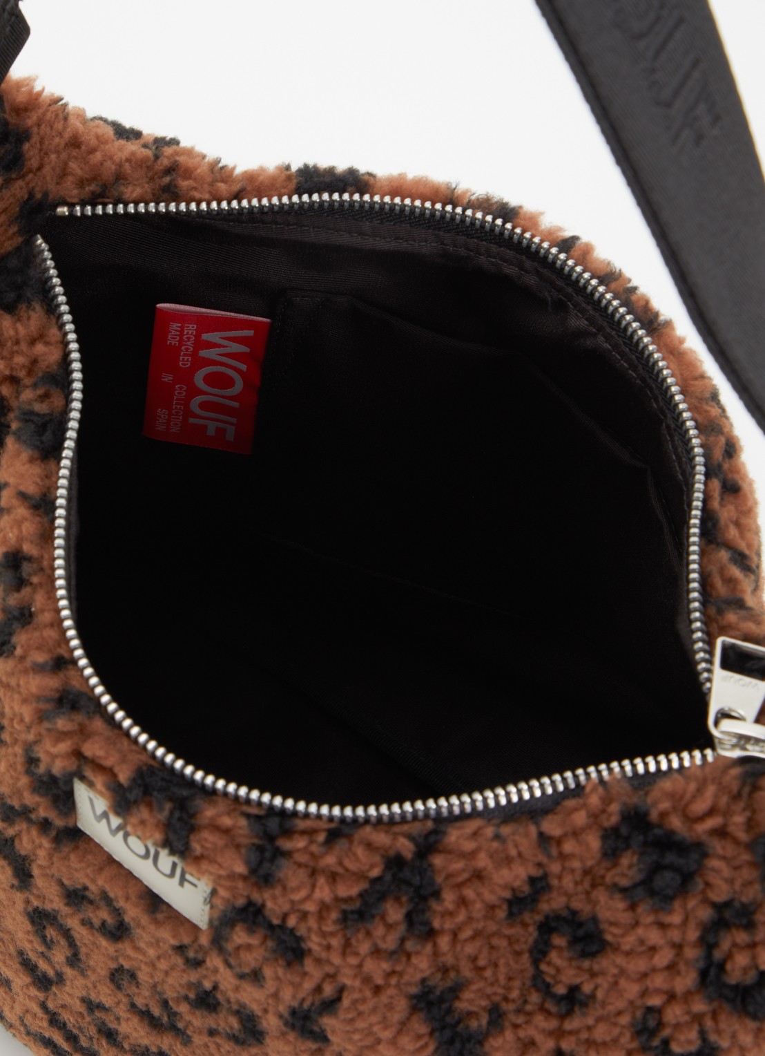 Wouf Simona Hobo schoudertas van teddy met panterprint - detail bruin