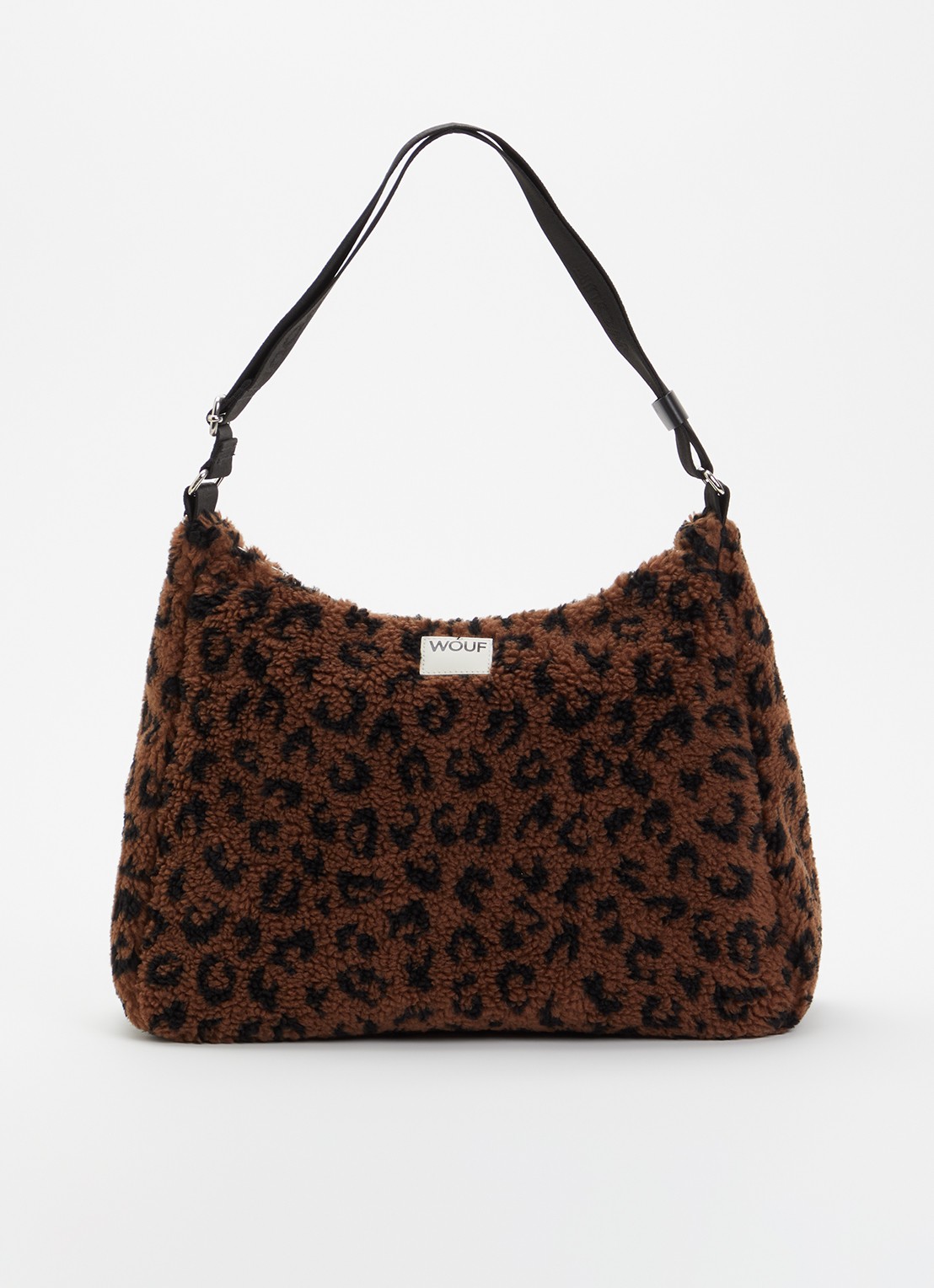 Wouf Simona Hobo schoudertas van teddy met panterprint - voorkant 3 bruin