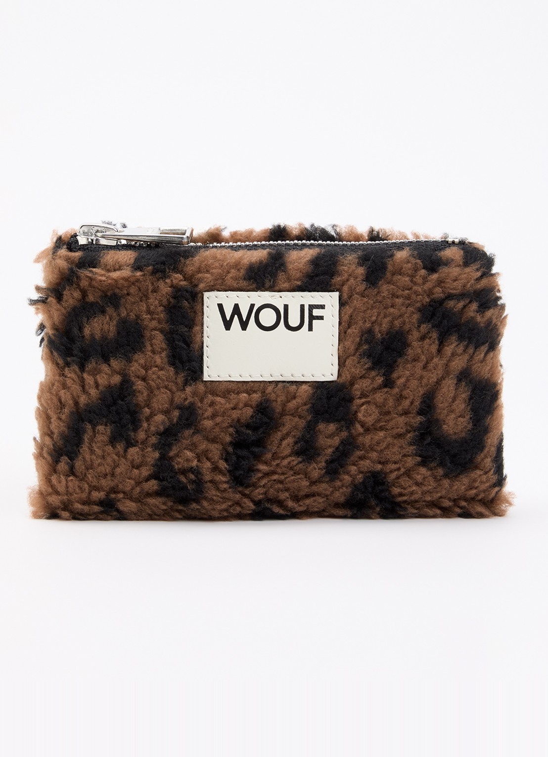 Wouf Simona portemonnee van teddy met print  - voorkant donkerbruin
