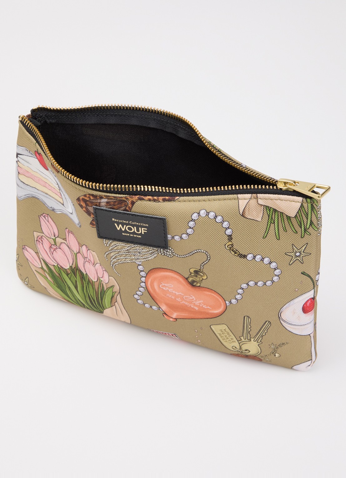 Wouf Tender XL toilettas met print - voorkant 2 zand