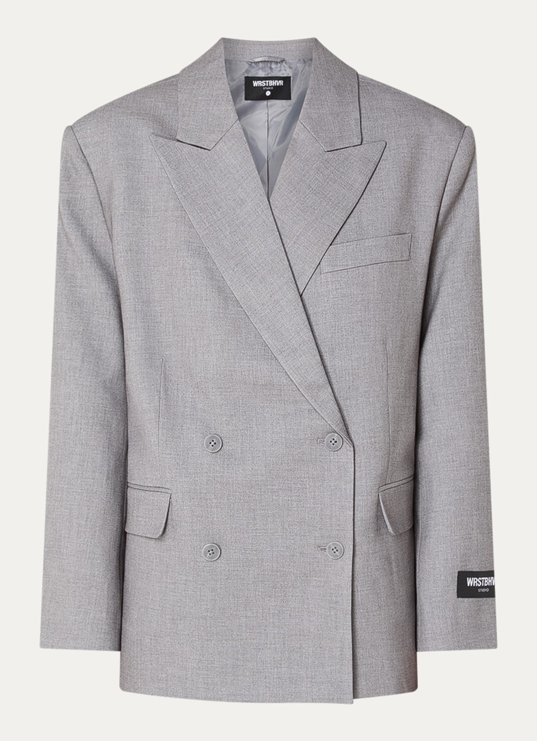 WRSTBHVR Amal oversized blazer met klepzakken - voorkant 2 grijsmele