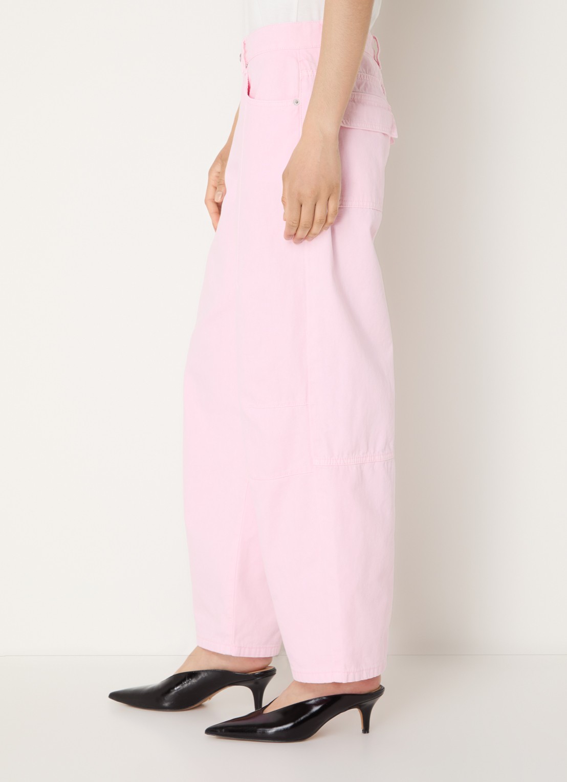 WRSTBHVR Bets mid waist loose fit jeans met gekleurde wassing - detail 3 lichtroze