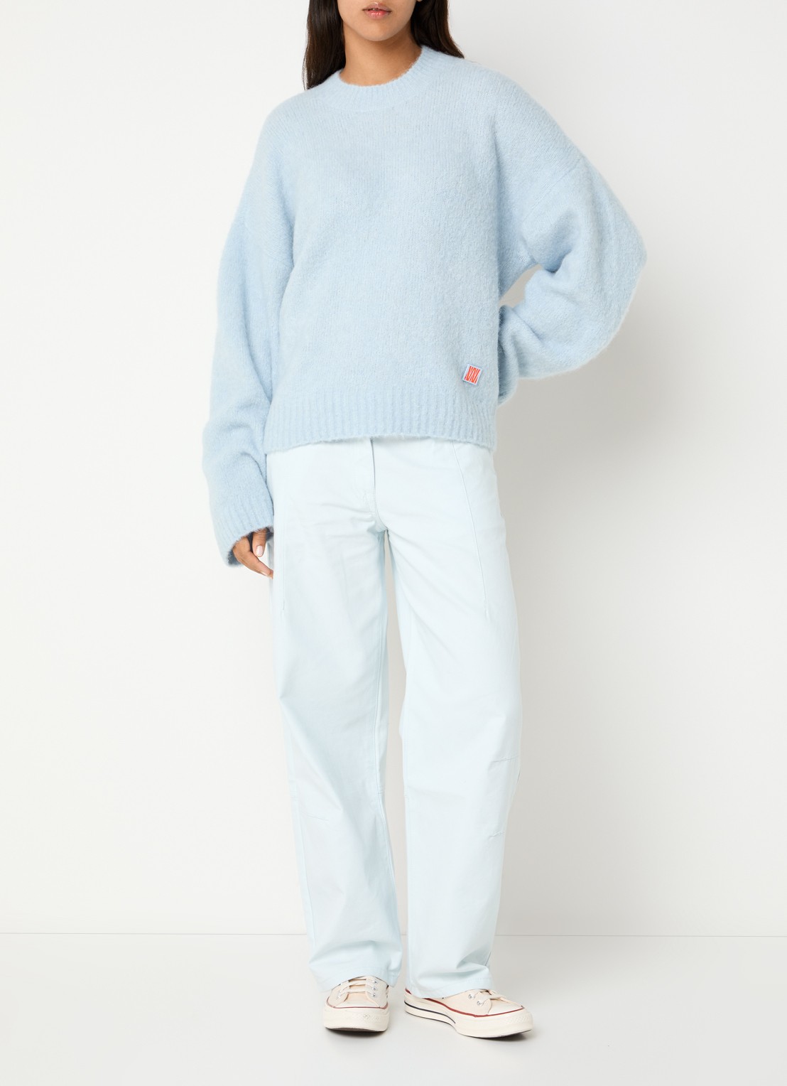 WRSTBHVR Bets mid waist straight fit jeans met gekleurde wassing - voorkant 3 lichtblauw
