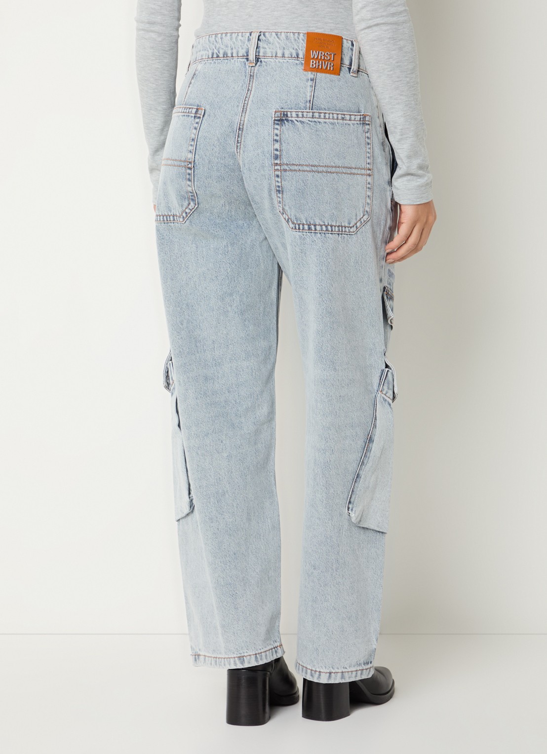 WRSTBHVR Blake straight fit cargobroek van denim - achterkant indigo