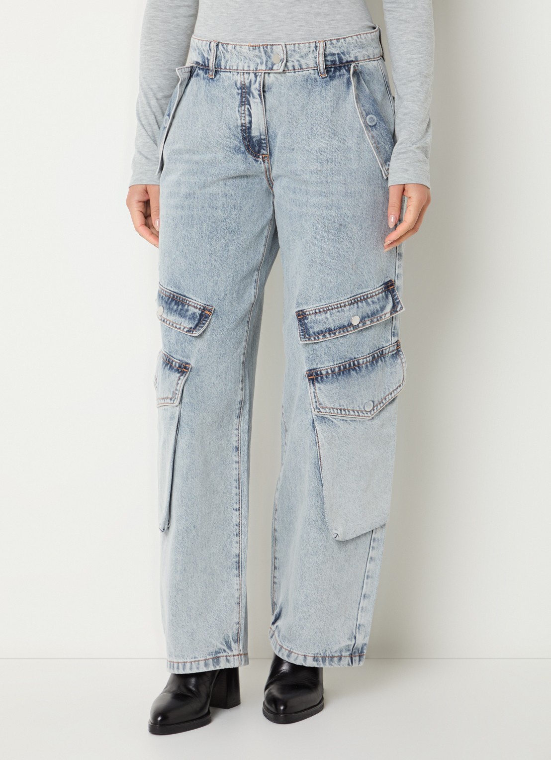 WRSTBHVR Blake straight fit cargobroek van denim - detail 2 indigo