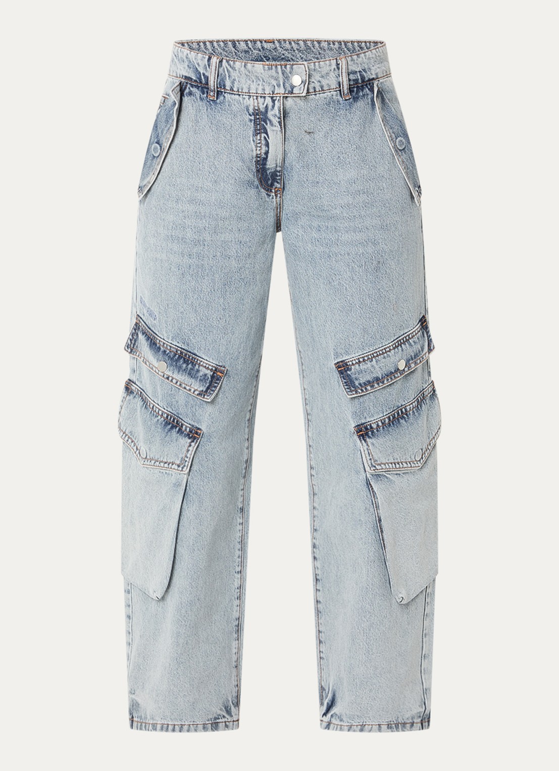 WRSTBHVR Blake straight fit cargobroek van denim - voorkant 3 indigo