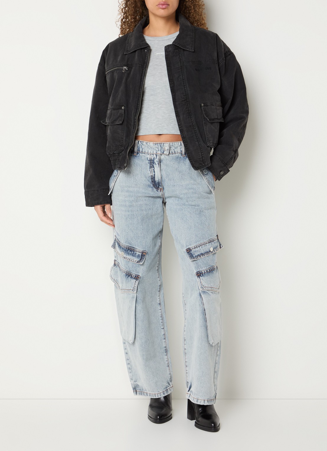WRSTBHVR Blake straight fit cargobroek van denim - voorkant 4 indigo