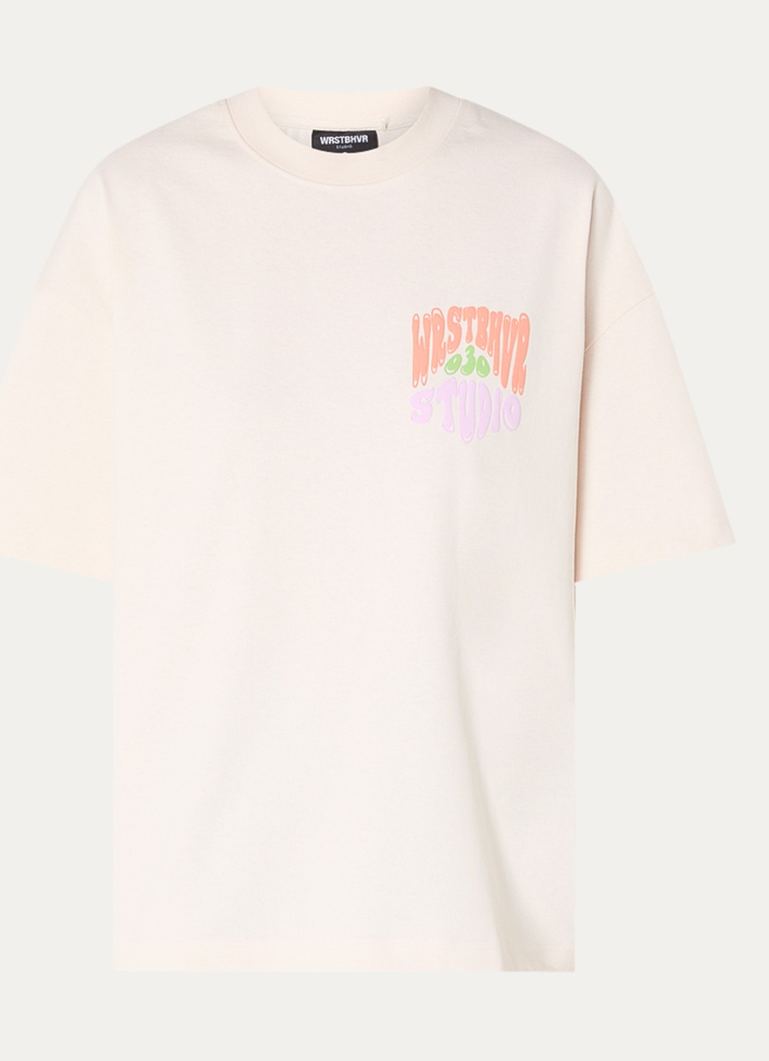 WRSTBHVR Flynn T-shirt met logo- en backprint - voorkant 2 gebroken wit