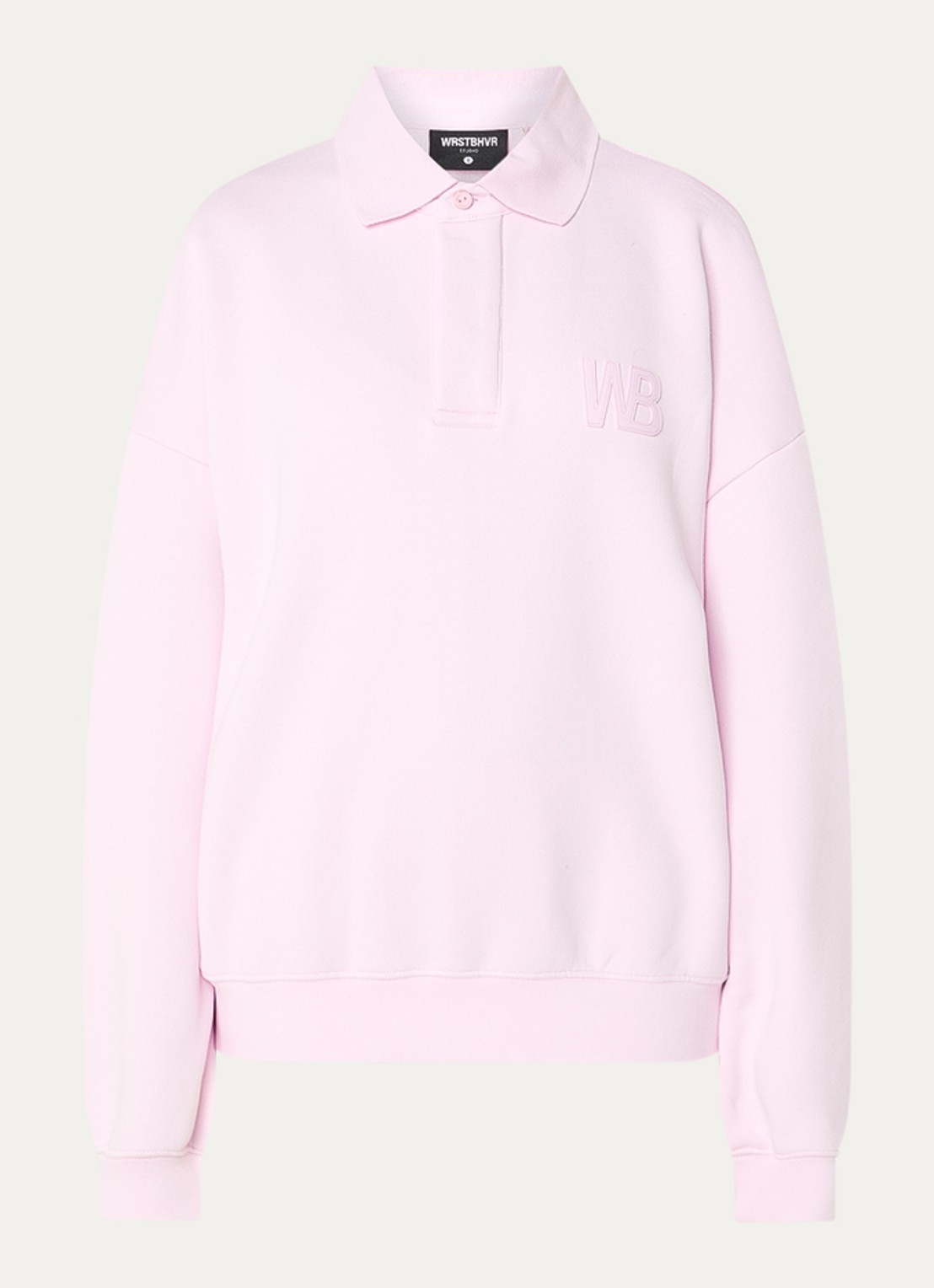 WRSTBHVR Frido sweater met polokraag en 3D logo - voorkant 3 lichtroze