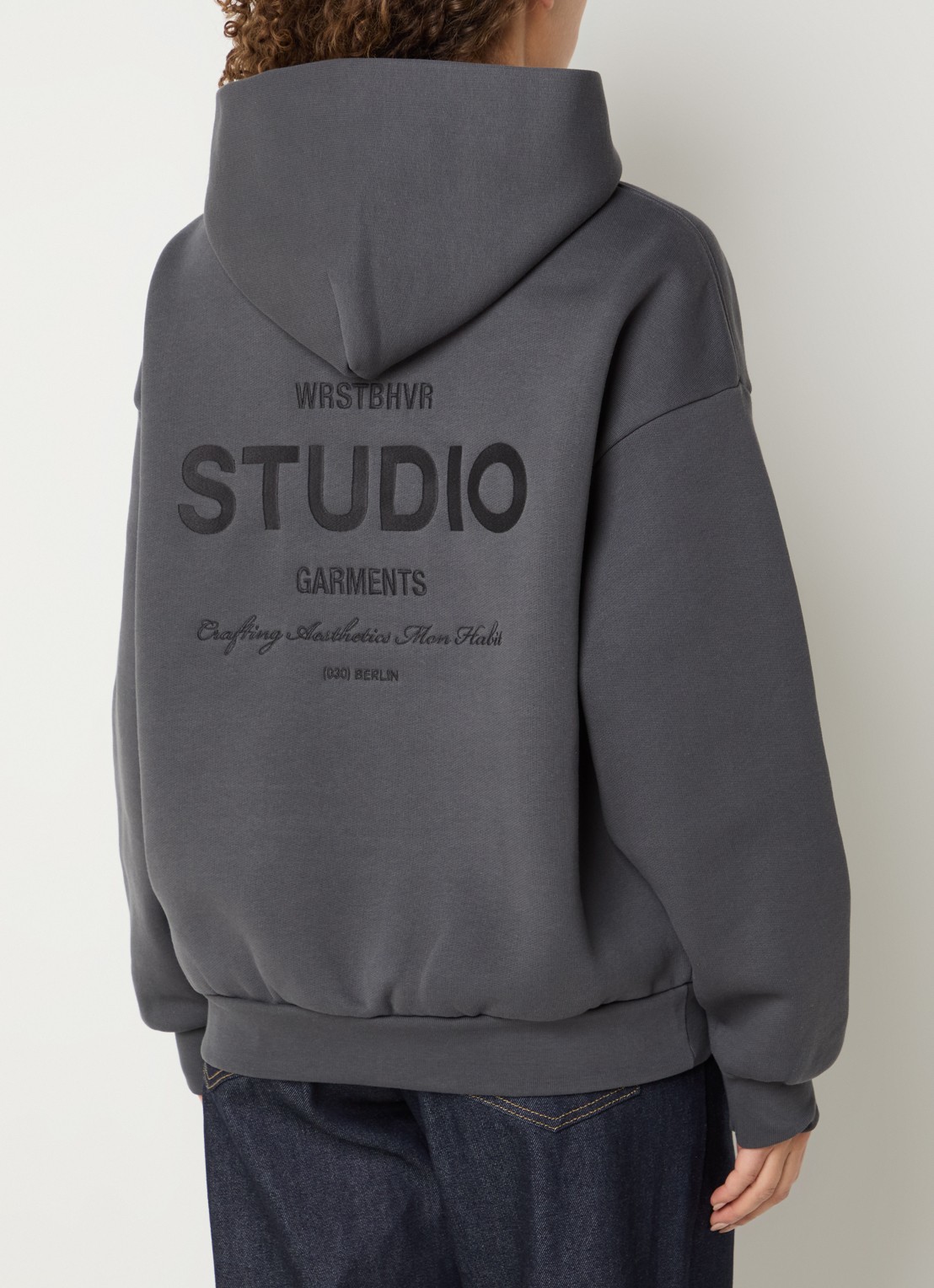 WRSTBHVR Garm hoodie met logo- en backprint - detail 3 antraciet