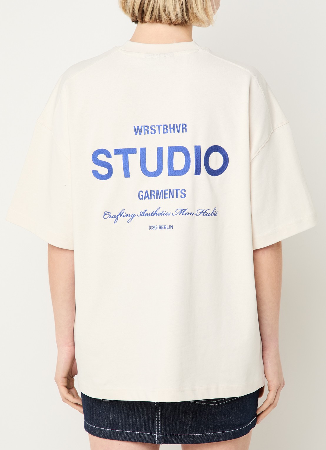 WRSTBHVR Garm T-shirt met logo- en backprint - detail 4 gebroken wit