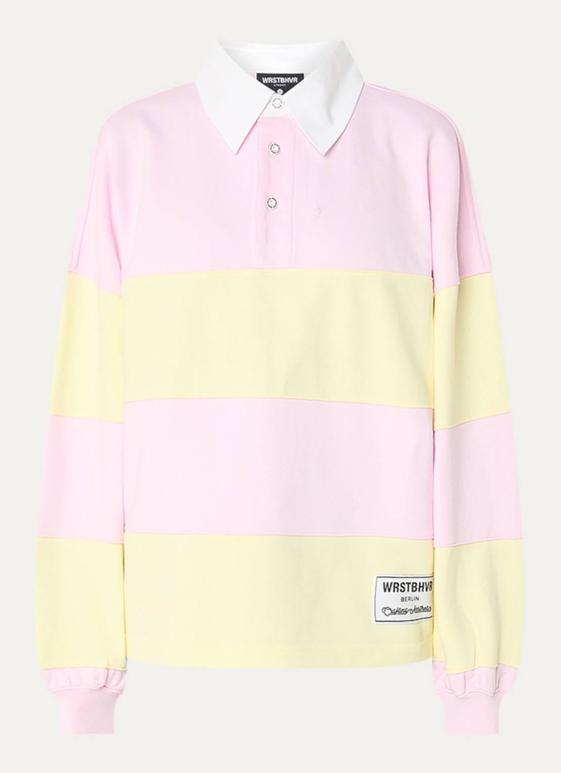 WRSTBHVR Geri sweater met streepprint en polokraag - voorkant 2 lichtroze