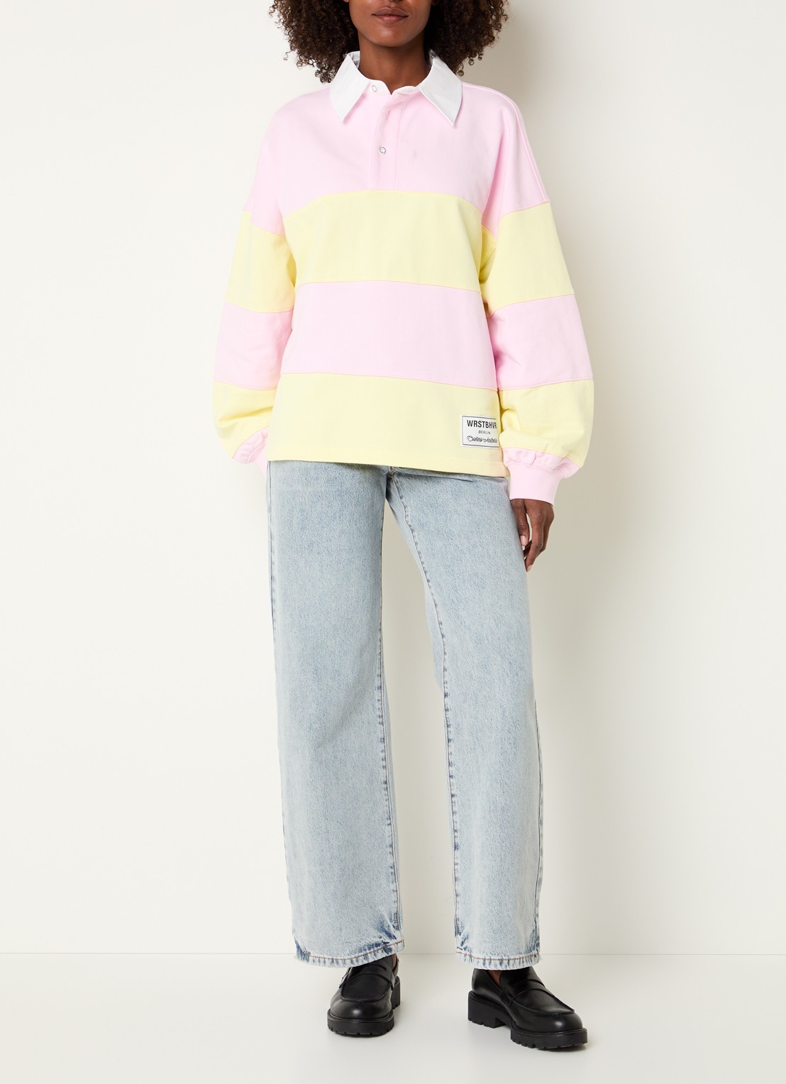 WRSTBHVR Geri sweater met streepprint en polokraag - voorkant 3 lichtroze