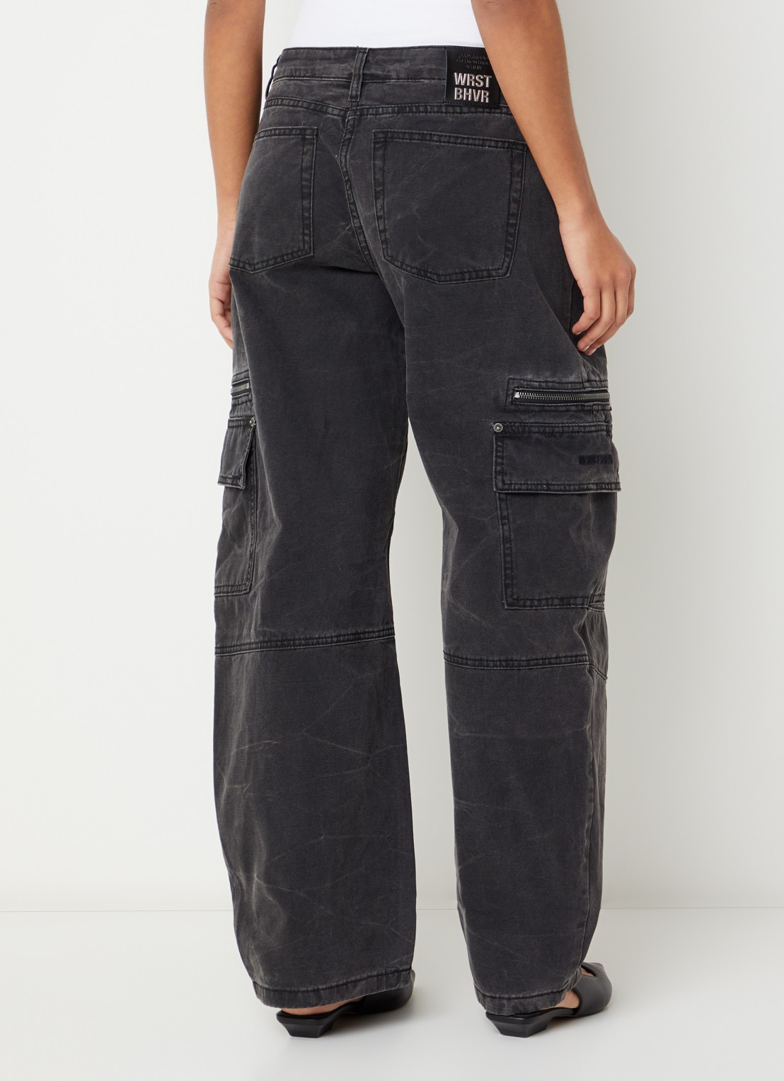 WRSTBHVR Kalia low waist wide leg jeans met gekleurde wassing - achterkant 5 zwart
