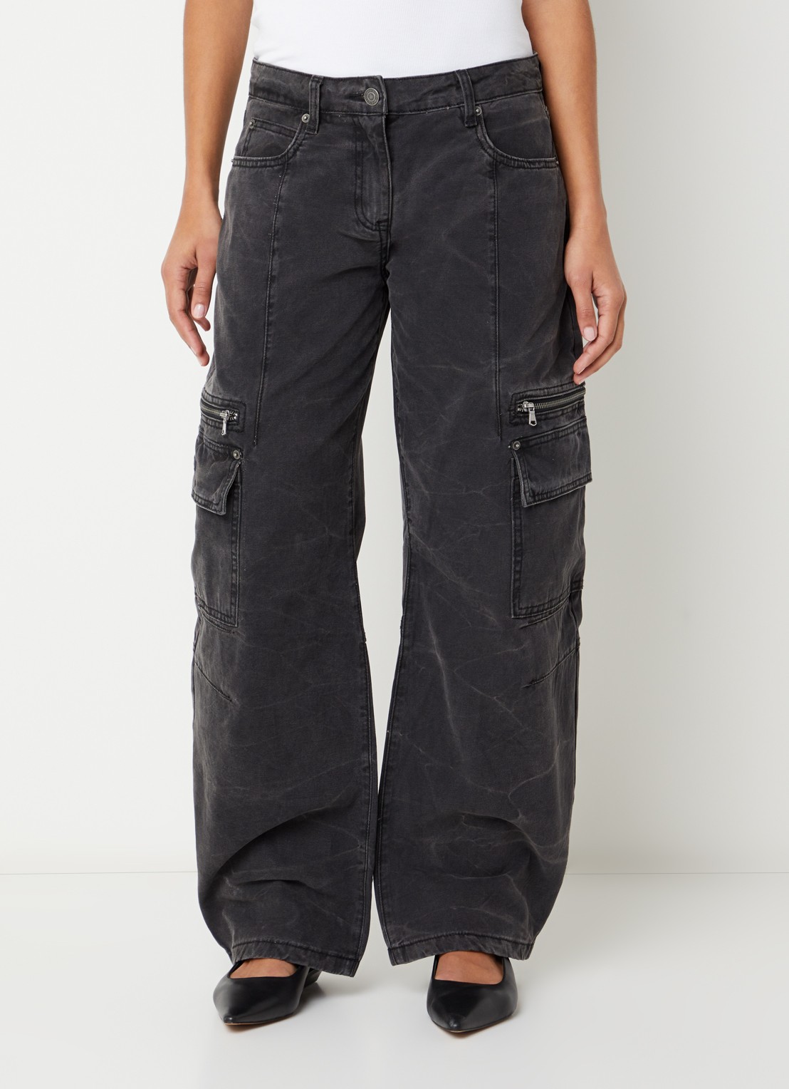 WRSTBHVR Kalia low waist wide leg jeans met gekleurde wassing - detail 3 zwart