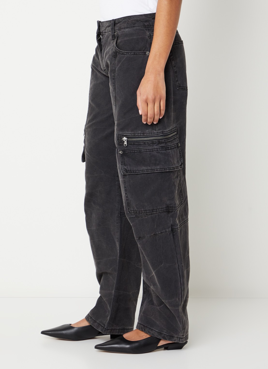 WRSTBHVR Kalia low waist wide leg jeans met gekleurde wassing - detail 4 zwart