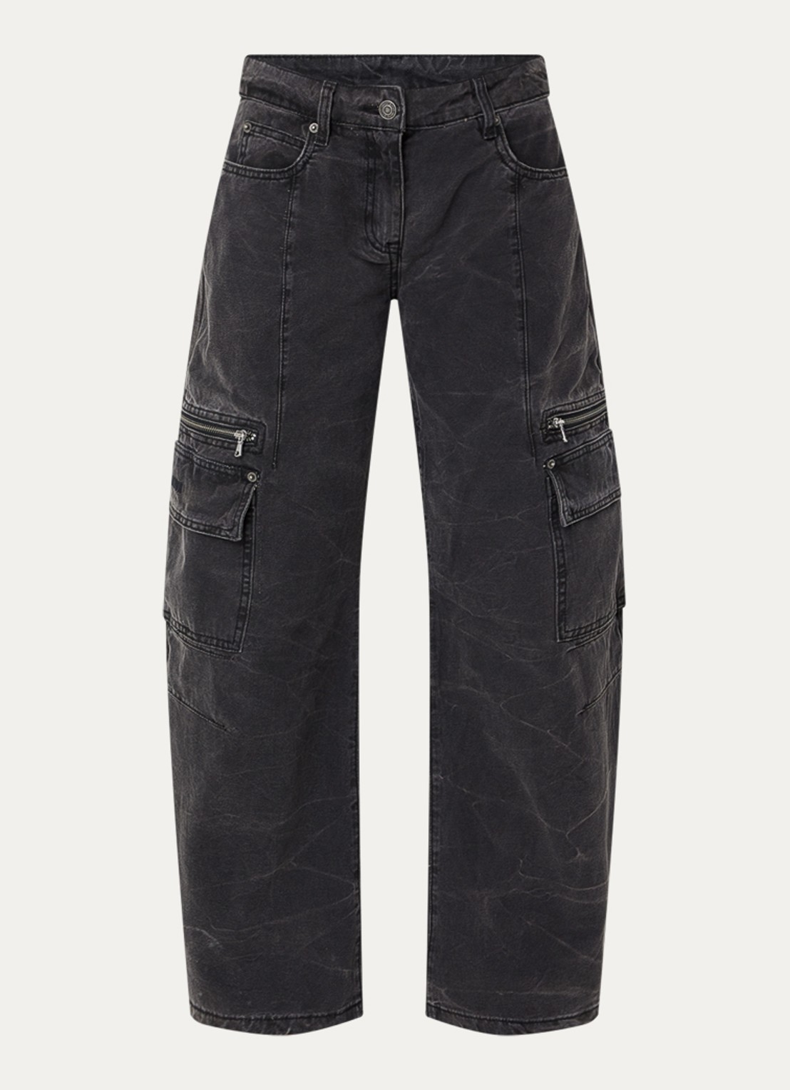 WRSTBHVR Kalia low waist wide leg jeans met gekleurde wassing - voorkant zwart
