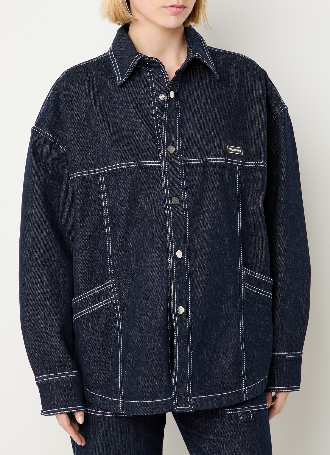 WRSTBHVR Leandra oversized blouse van denim met steekzakken - detail 2 donkerblauw