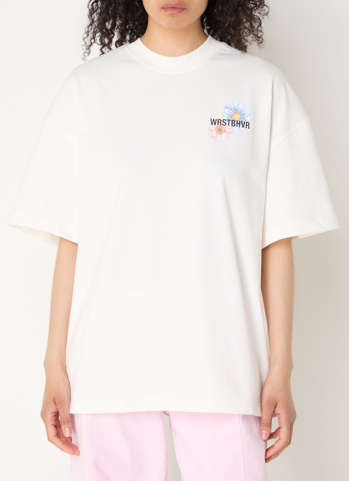 WRSTBHVR Olin T-shirt met logo- en backprint - achterkant 3 gebroken wit