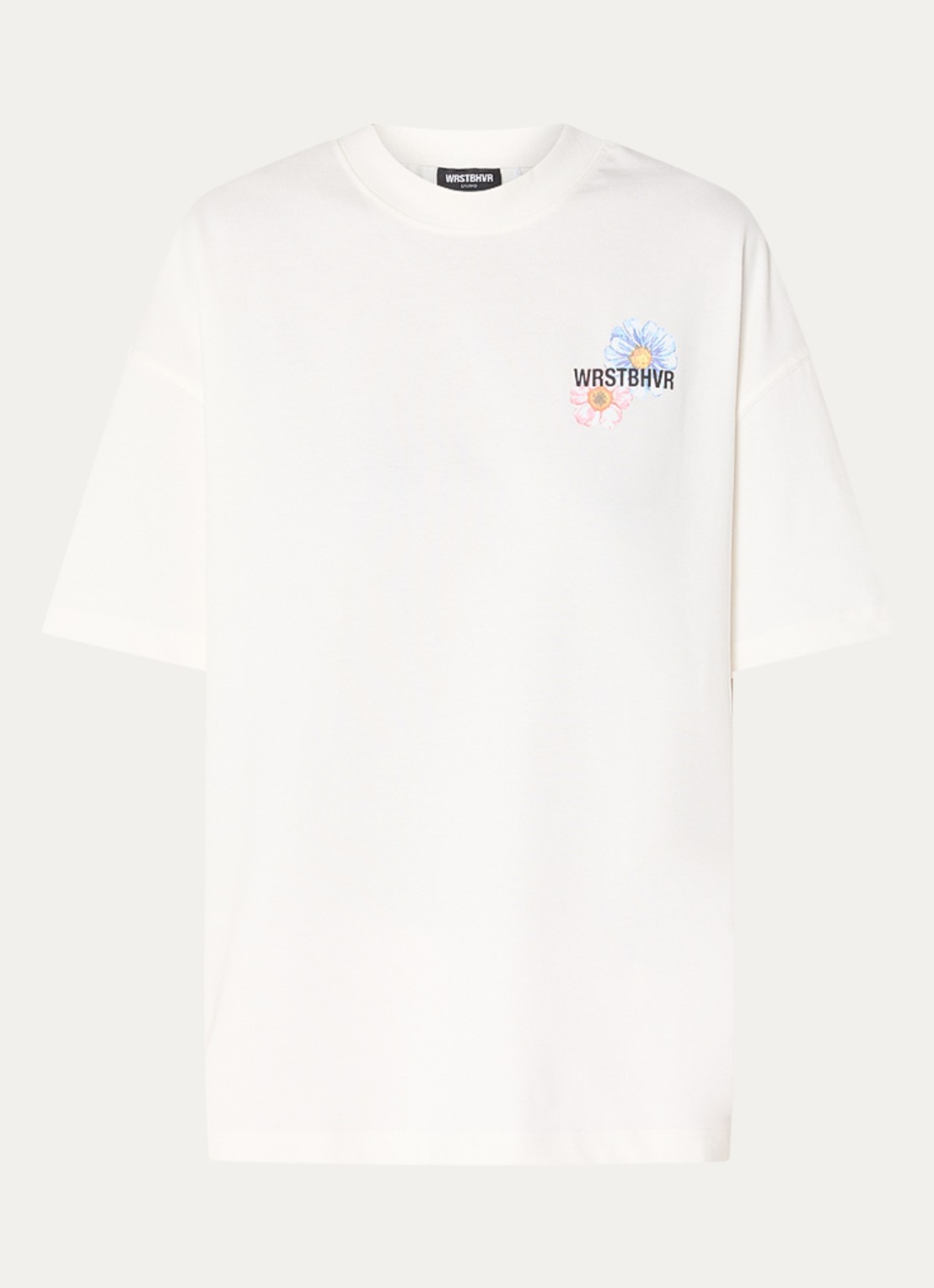 WRSTBHVR Olin T-shirt met logo- en backprint - voorkant gebroken wit
