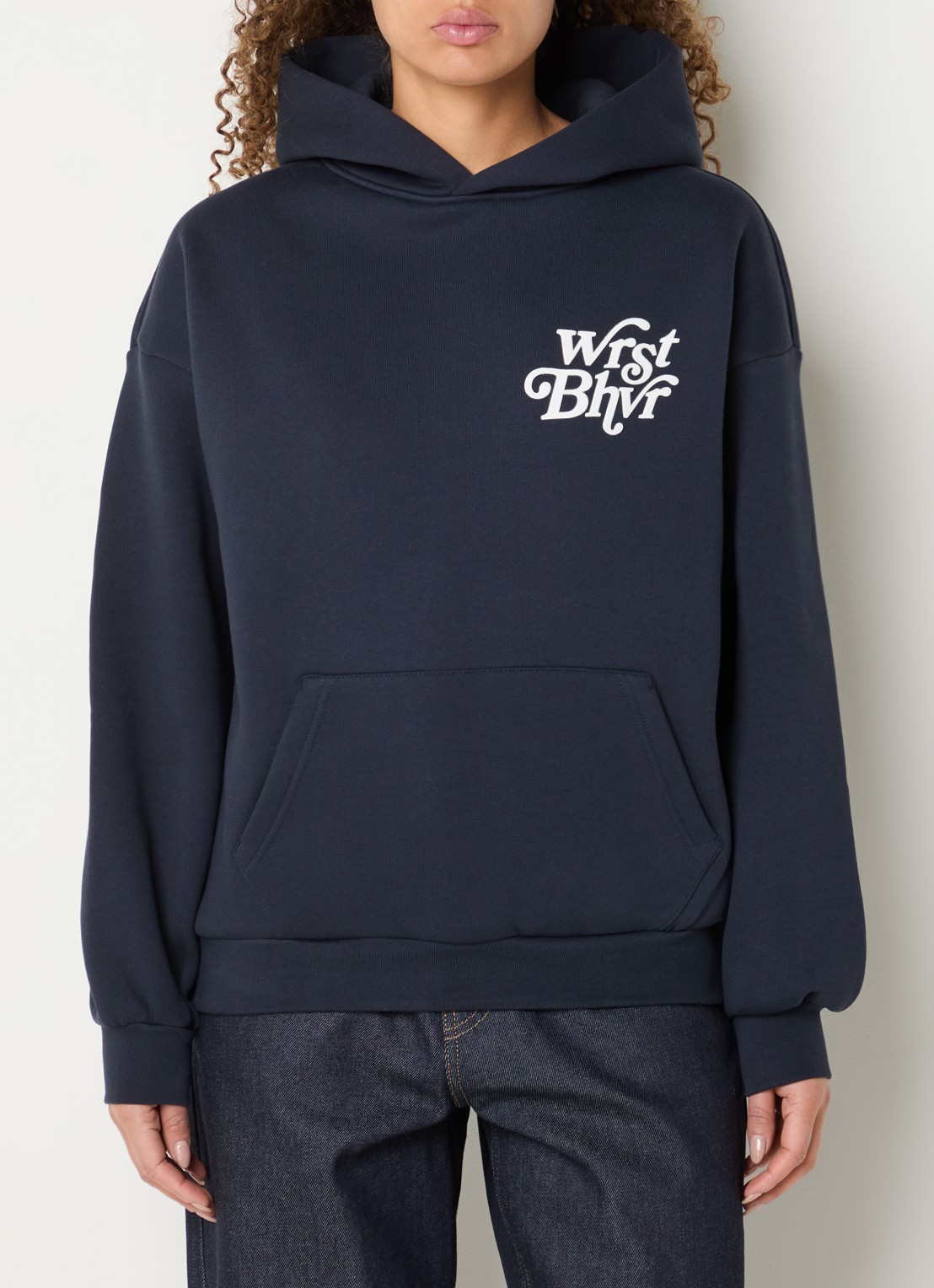 WRSTBHVR Reen oversized hoodie met logo- en backprint - achterkant donkerblauw