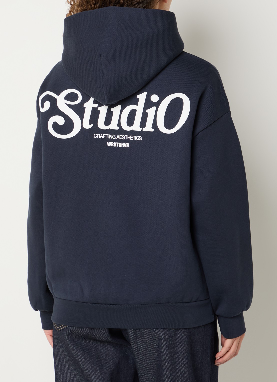 WRSTBHVR Reen oversized hoodie met logo- en backprint - detail 4 donkerblauw