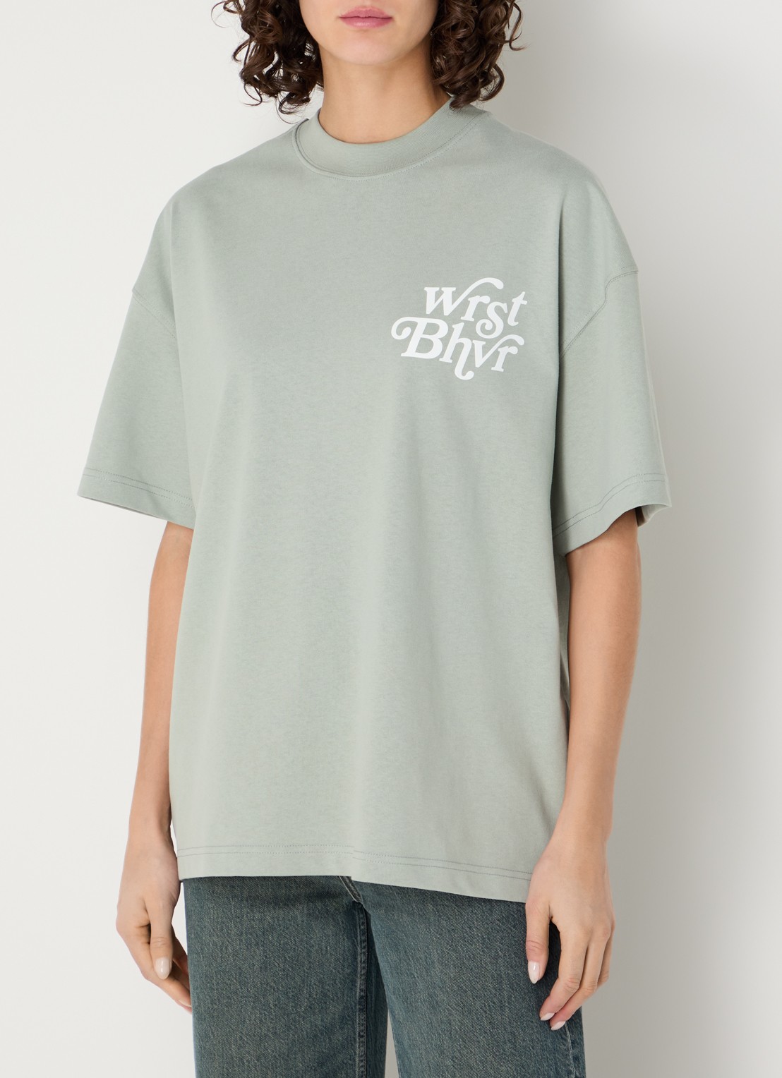 WRSTBHVR Reen T-shirt met logo- en backprint - achterkant 3 lindegroen