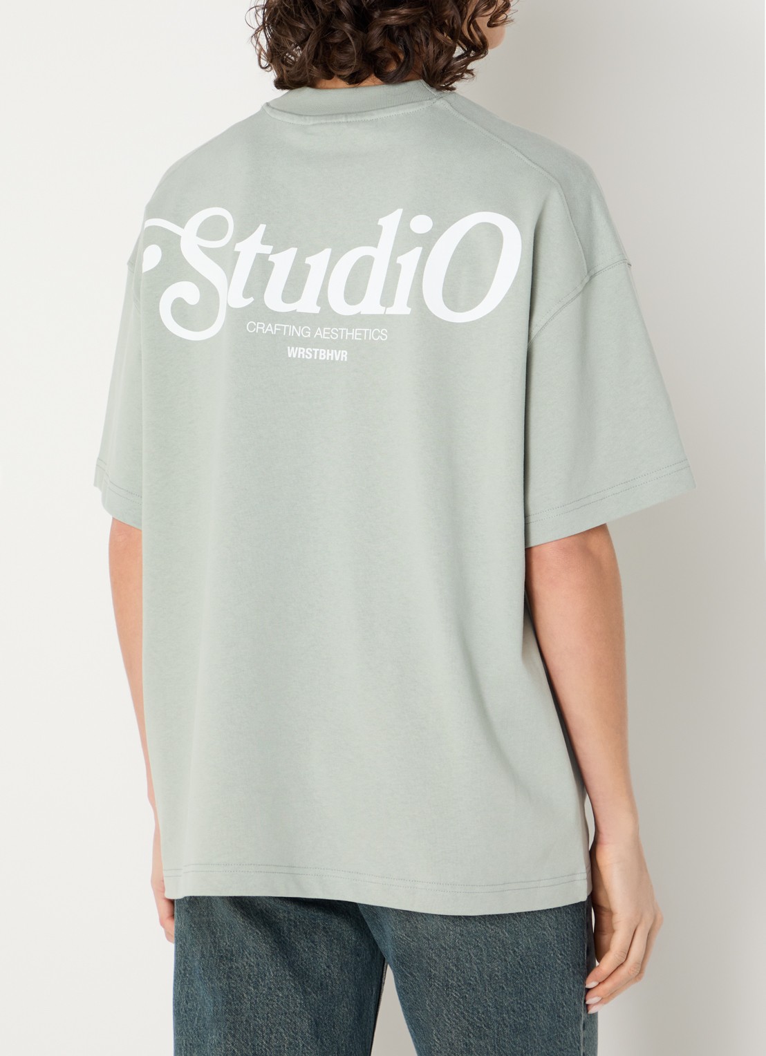 WRSTBHVR Reen T-shirt met logo- en backprint - detail 4 lindegroen