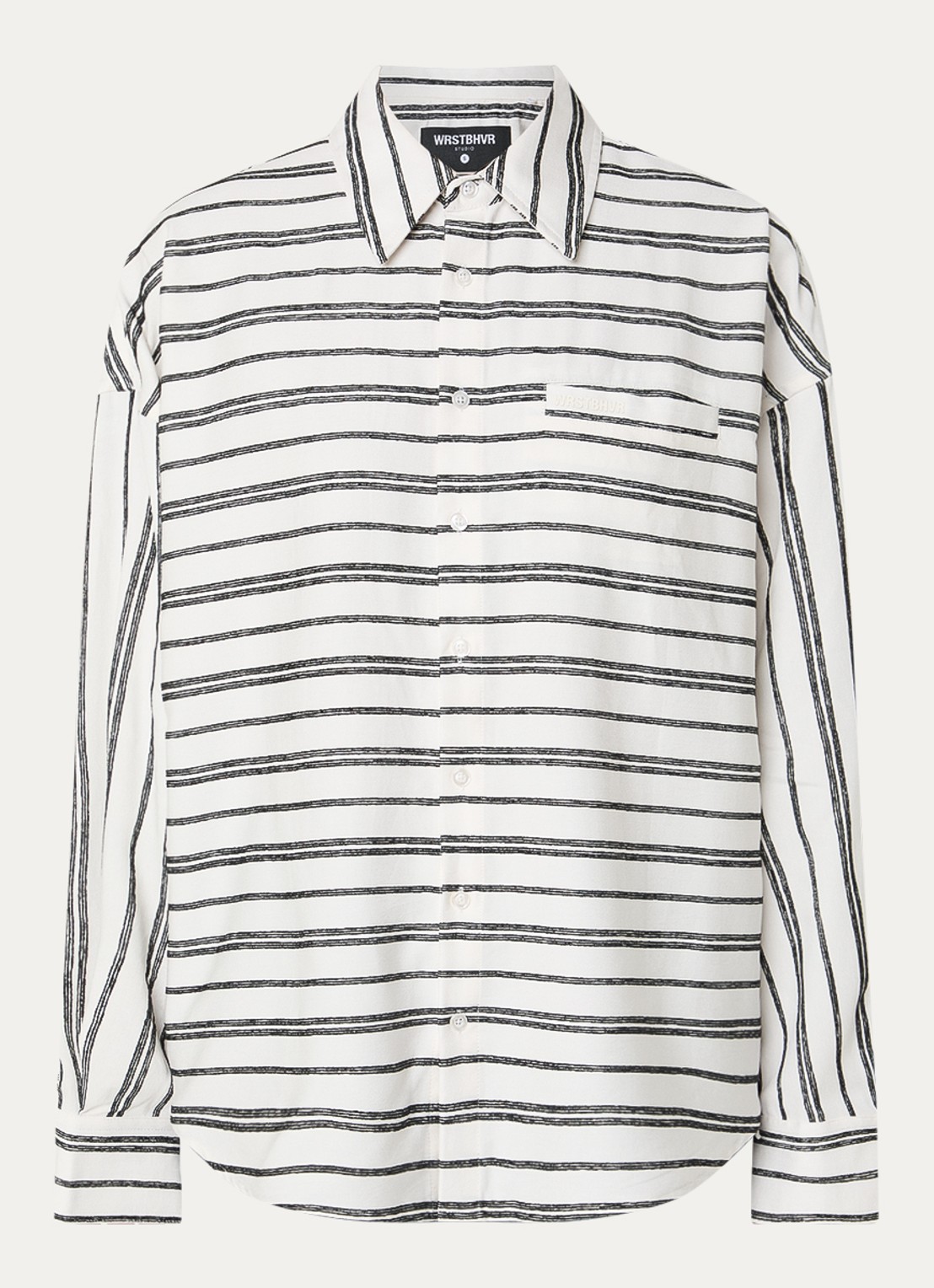 WRSTBHVR Tavi oversized blouse met streepprint en logo - voorkant wit