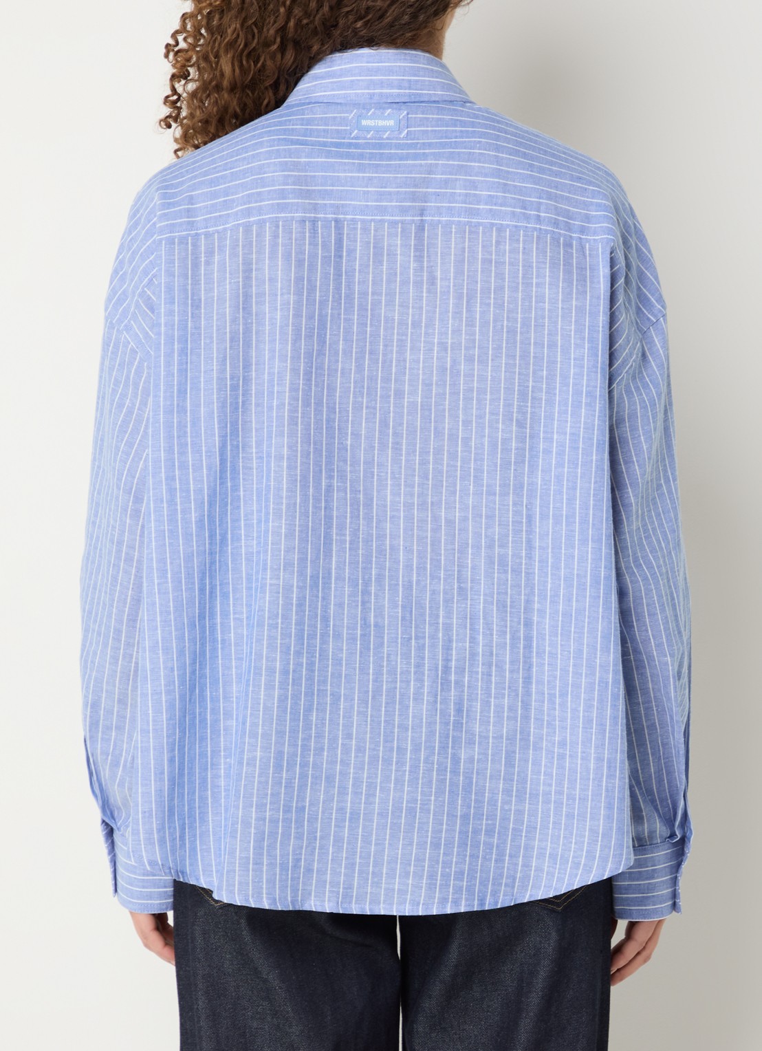 WRSTBHVR Tavi oversized blouse met streepprint en logo - achterkant blauwgrijs