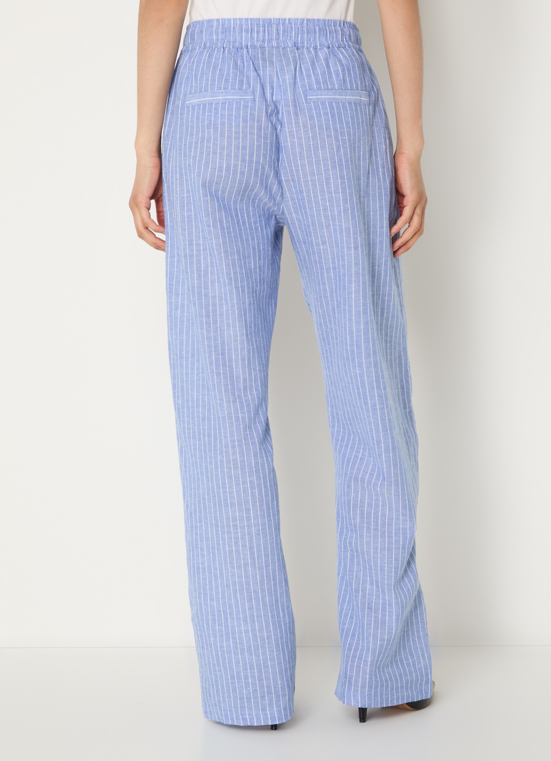 WRSTBHVR Tavina high waist straight fit broek in linnenblend - achterkant blauwgrijs