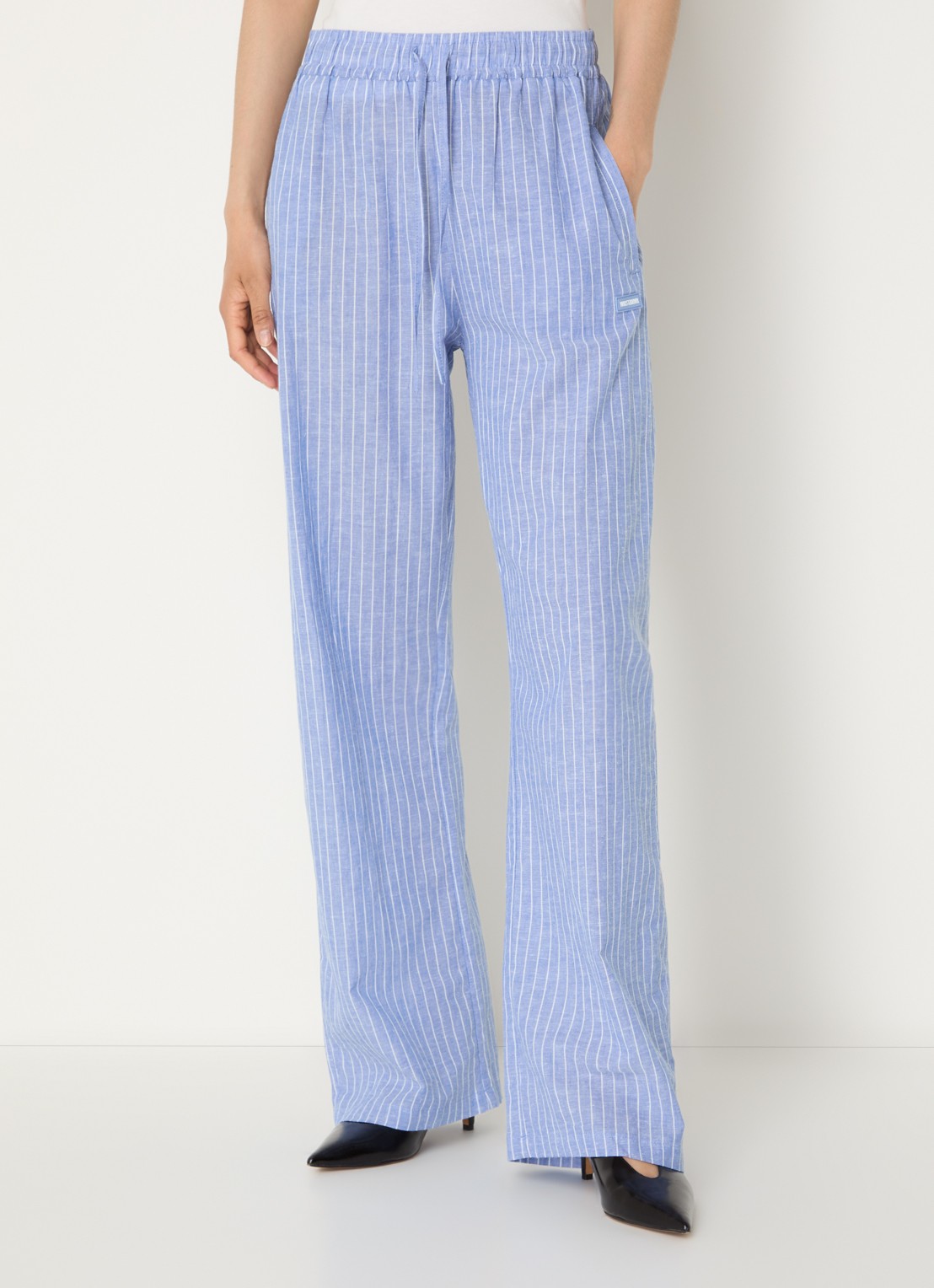 WRSTBHVR Tavina high waist straight fit broek in linnenblend - detail 4 blauwgrijs